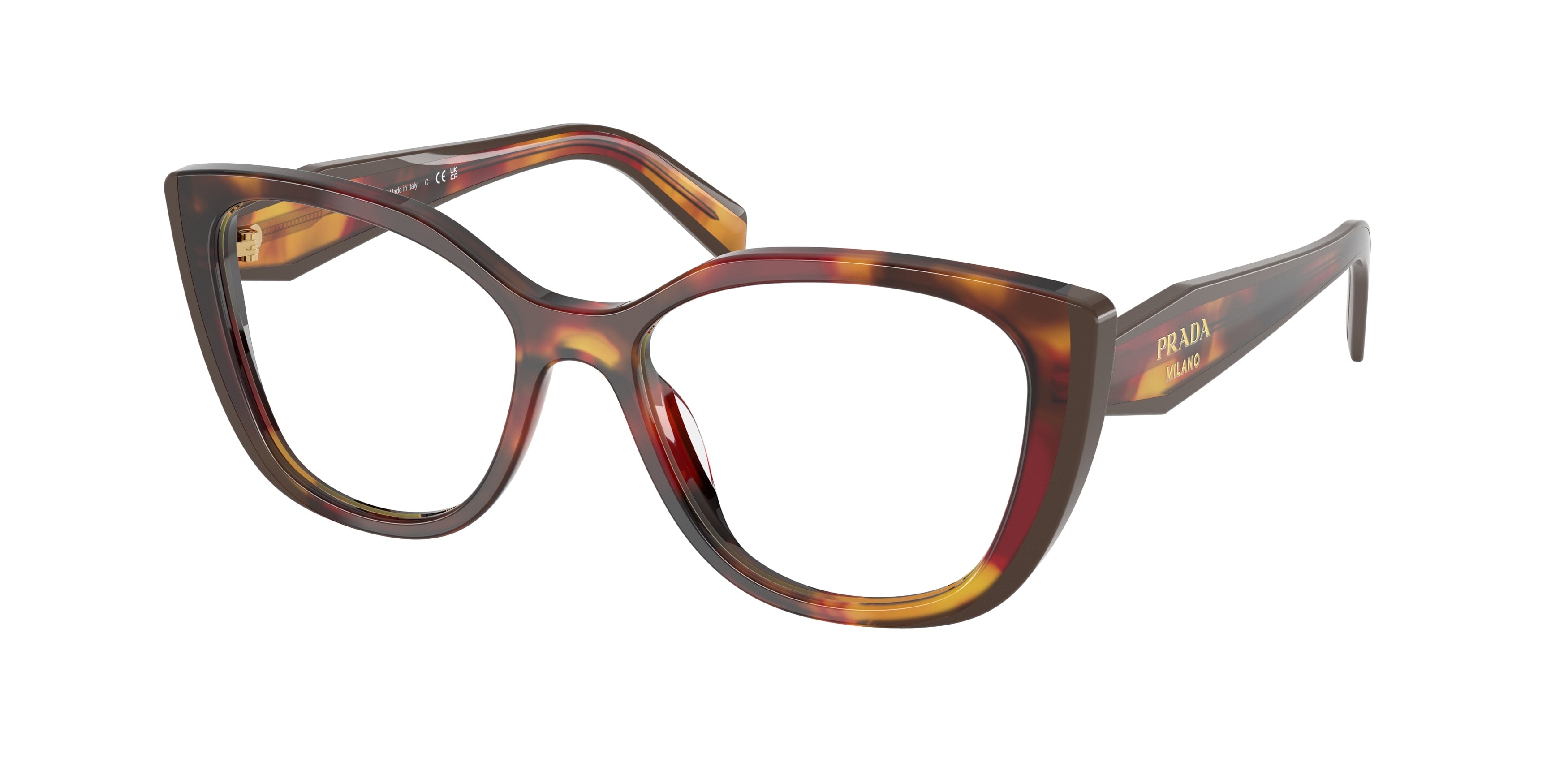 Prada PRB04V Cat Eye Eyeglasses 22A1O1-Poppy Tortoise/Bordeaux 53-140-17 - Color Map Tortoise