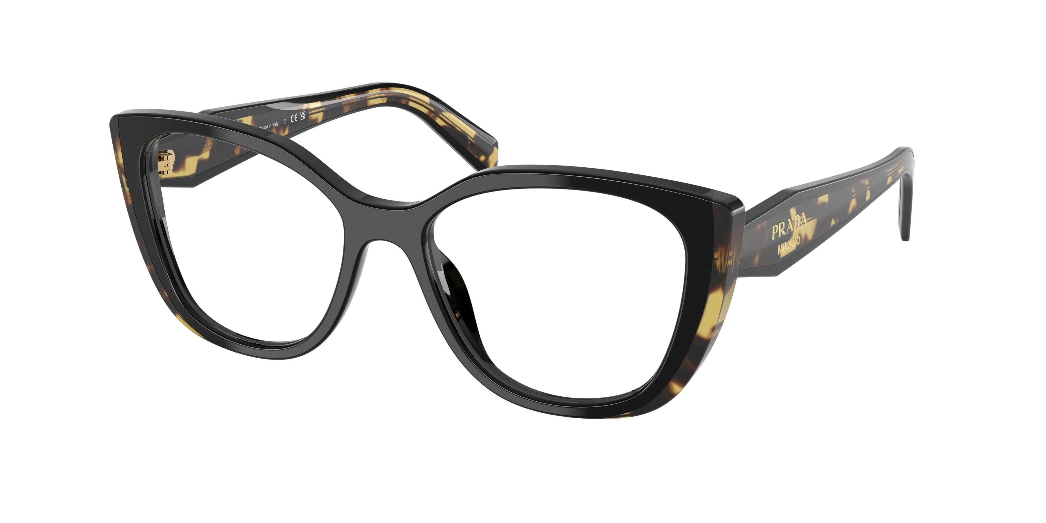 Prada PRB04V Cat Eye Eyeglasses 3891O1-Black/Medium Tortoise 53-140-17 - Color Map Black