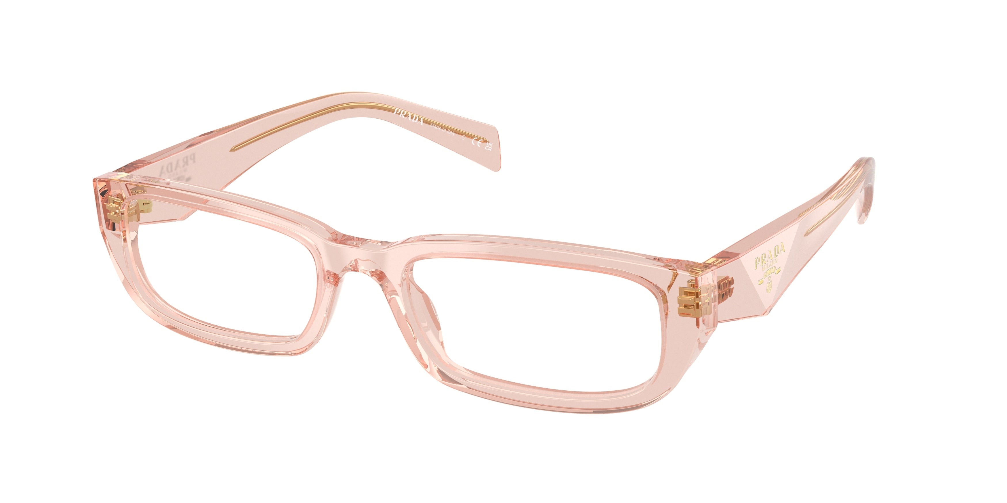 Prada PRB05V Rectangle Eyeglasses 19Q1O1-Transparent Peach 54-145-19 - Color Map Pink