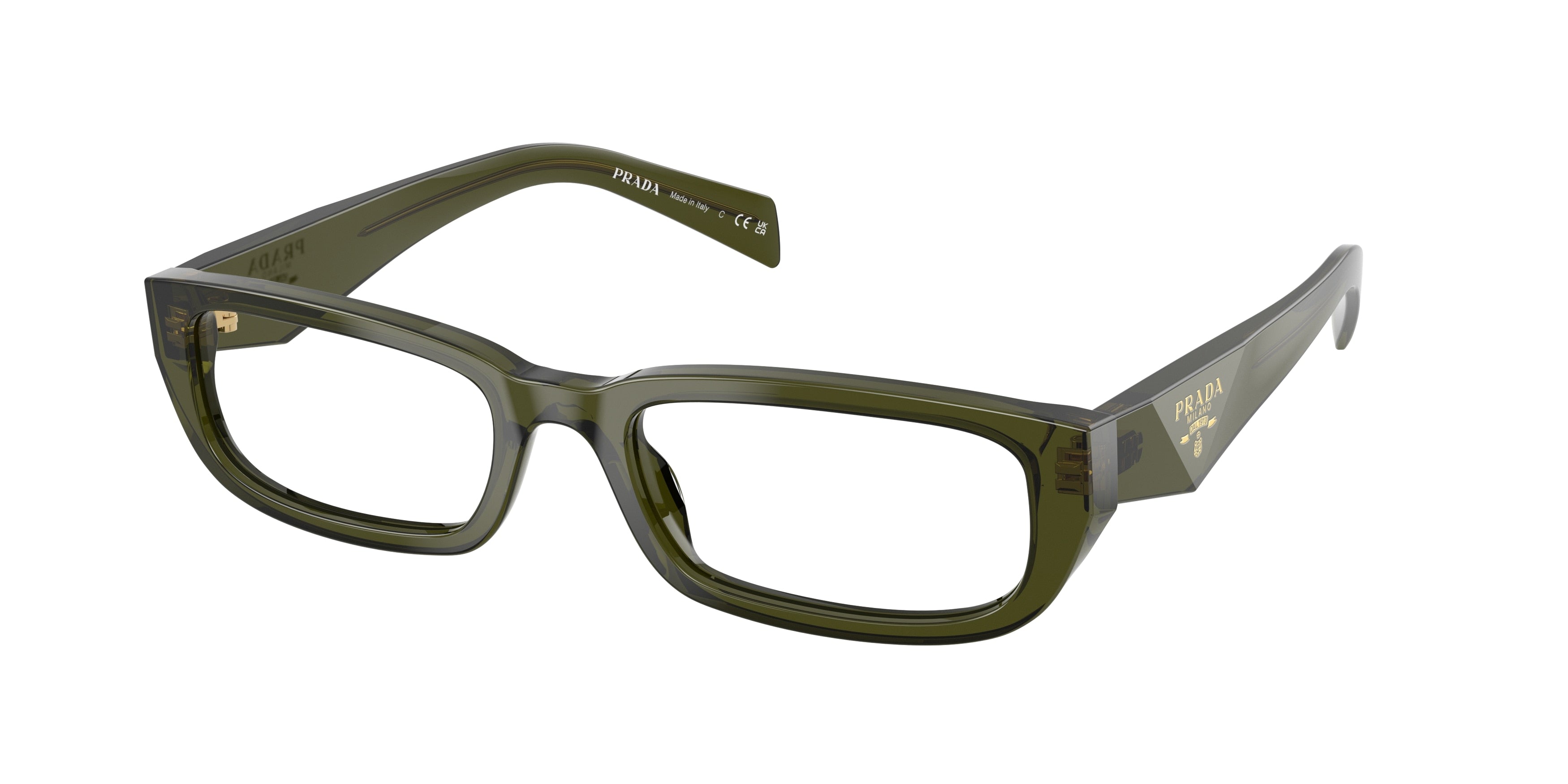 Prada PRB05V Rectangle Eyeglasses 19Z1O1-Transparent Bottle 54-145-19 - Color Map Green