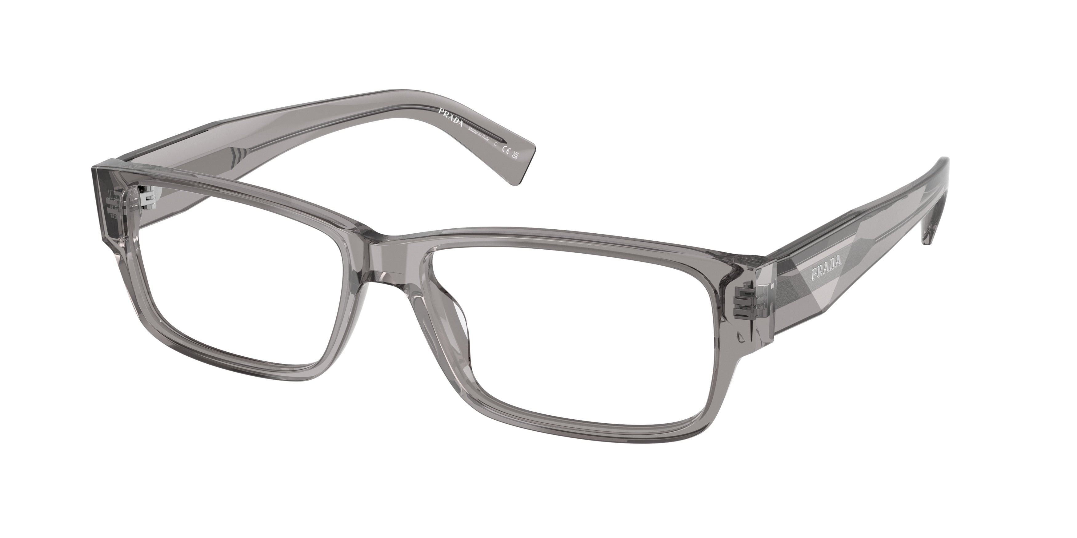 Prada PRB09VF Rectangle Eyeglasses 16Z1O1-Transparent Grey 57-145-14 - Color Map Grey