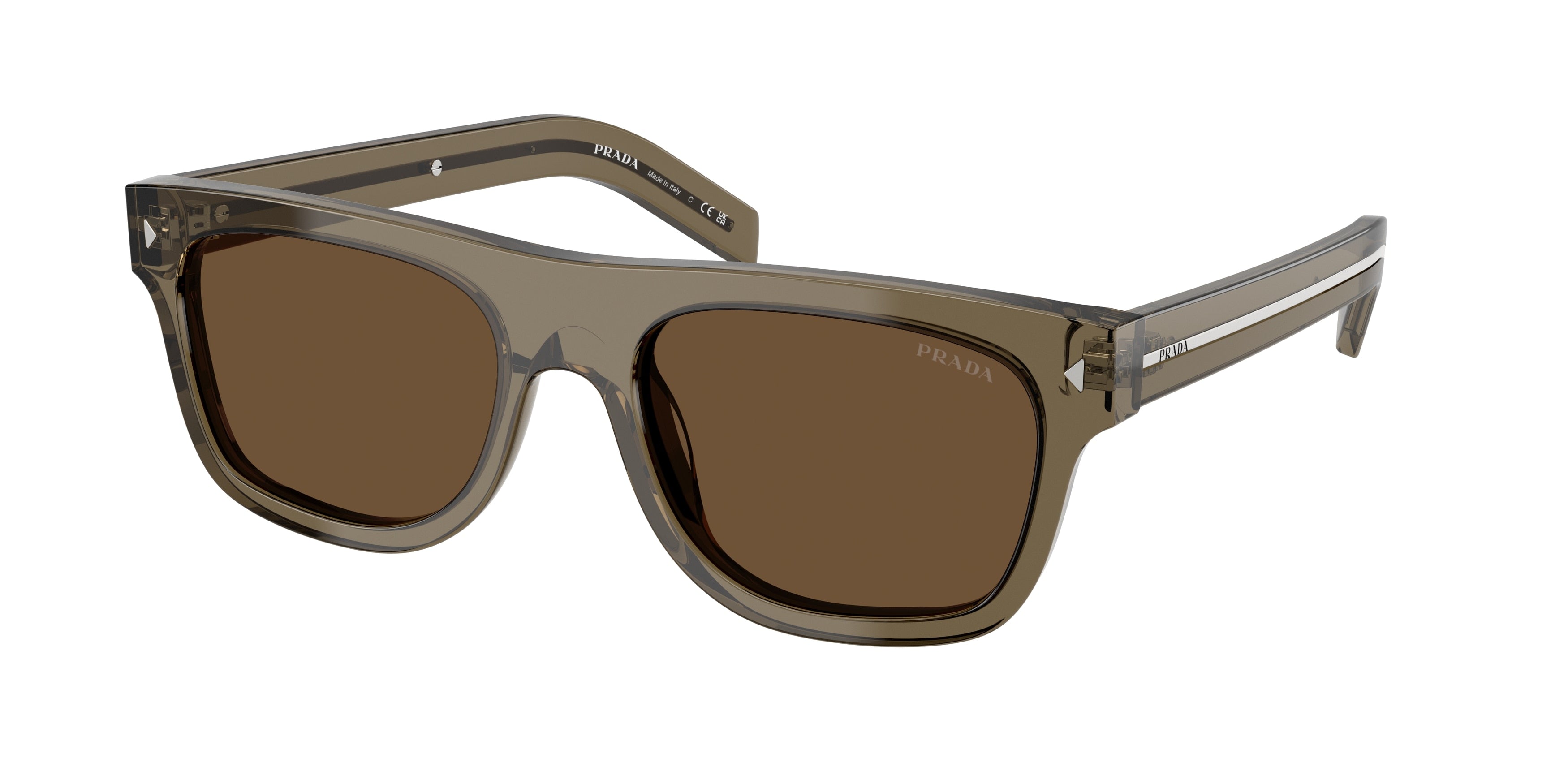 Prada PRB12SF Pillow Sunglasses 18T70F-Transparent Terra 55-145-19 - Color Map Brown