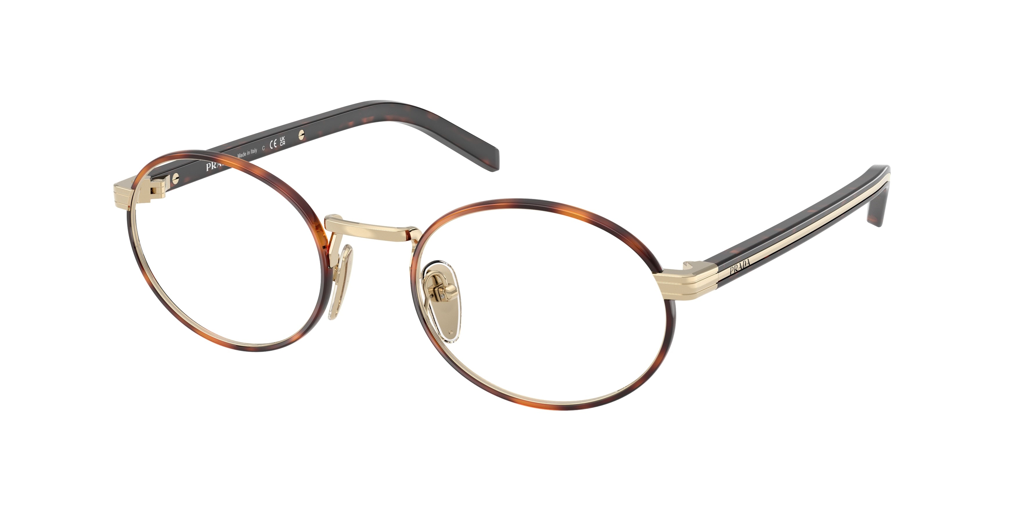 Prada PRB55V Oval Eyeglasses 21E1O1-Pale Gold/Root Tortoise 52-145-21 - Color Map Havana