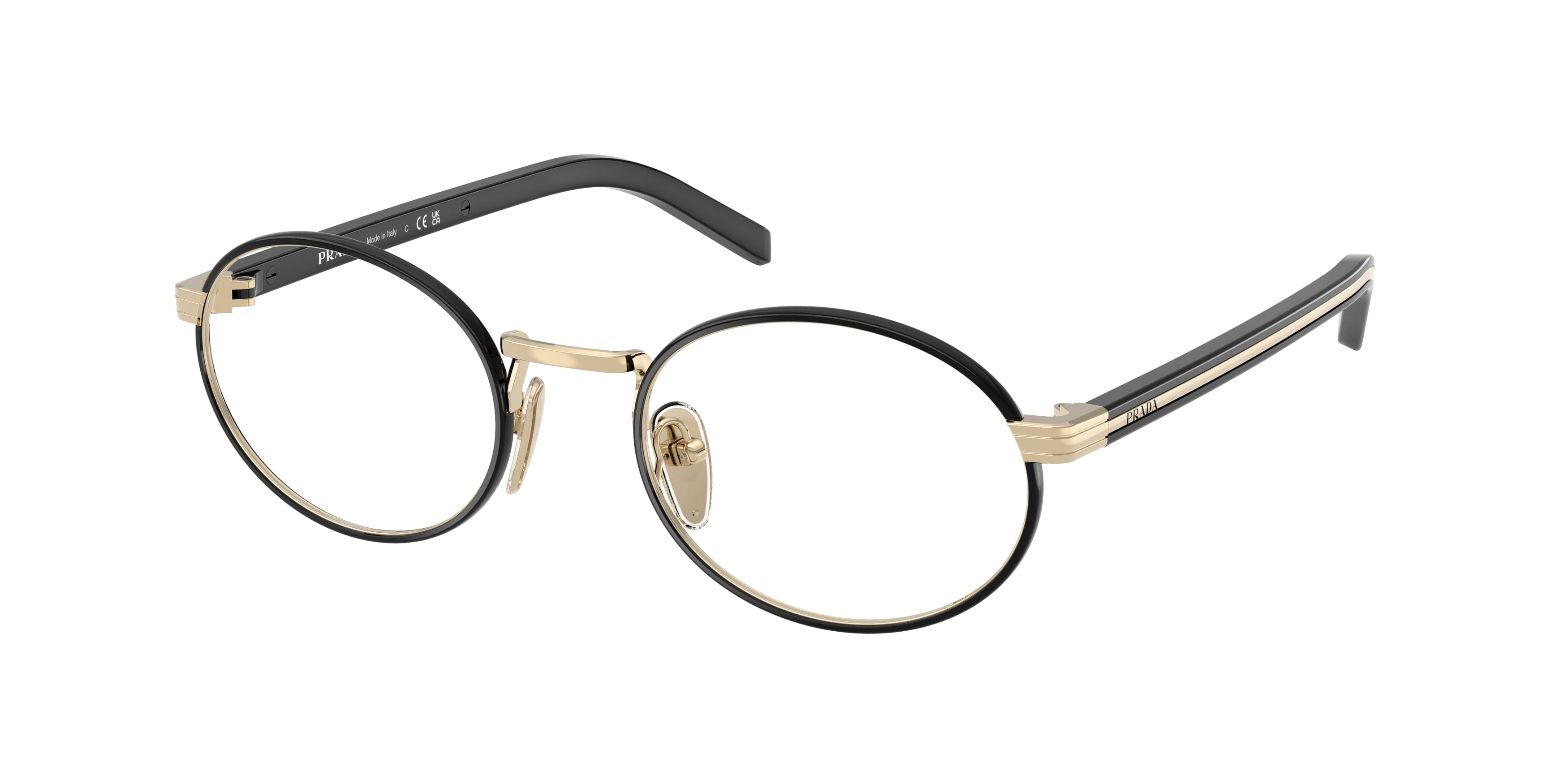 Prada PRB55V Oval Eyeglasses AAV1O1-Pale Gold/Black 52-145-21 - Color Map Gold
