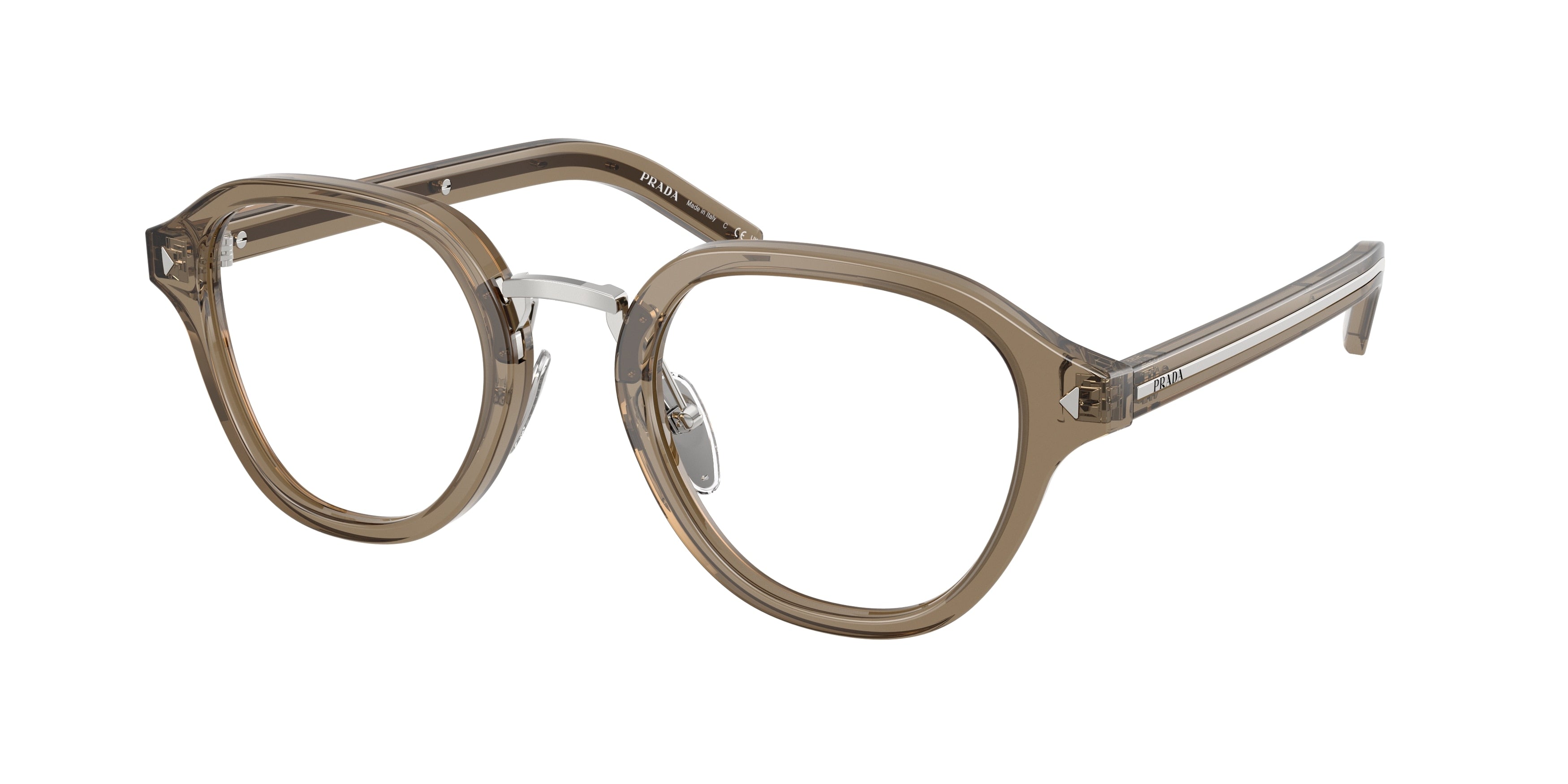 Prada PRC05V Phantos Eyeglasses for Men — Free Shipping - 50-145-23 / 18T1O1-Transparent Terra