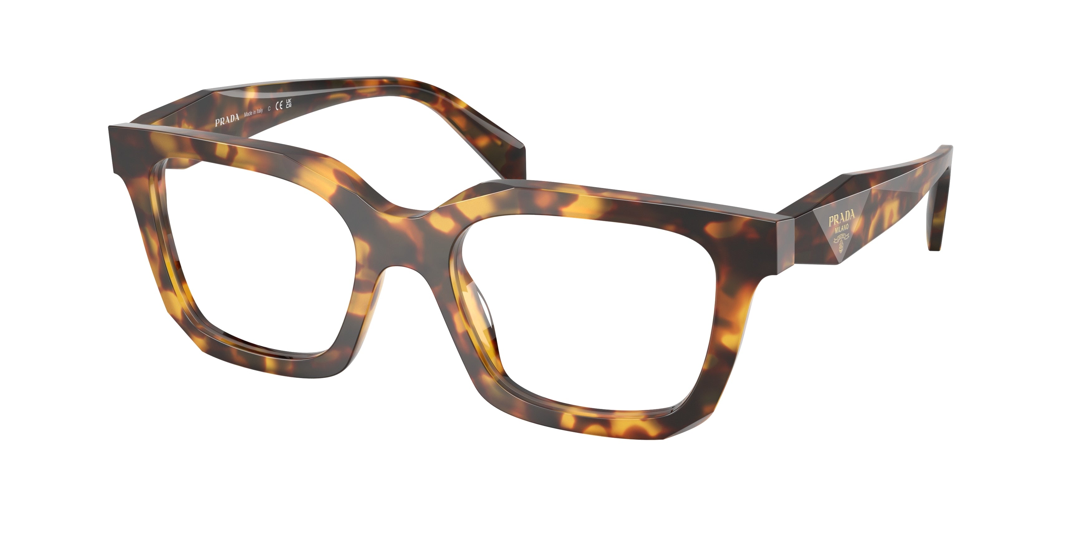 Prada PRC08V Irregular Eyeglasses for Women — Free Shipping - 50-145-19 / 14L1O1-Honey Tortoise