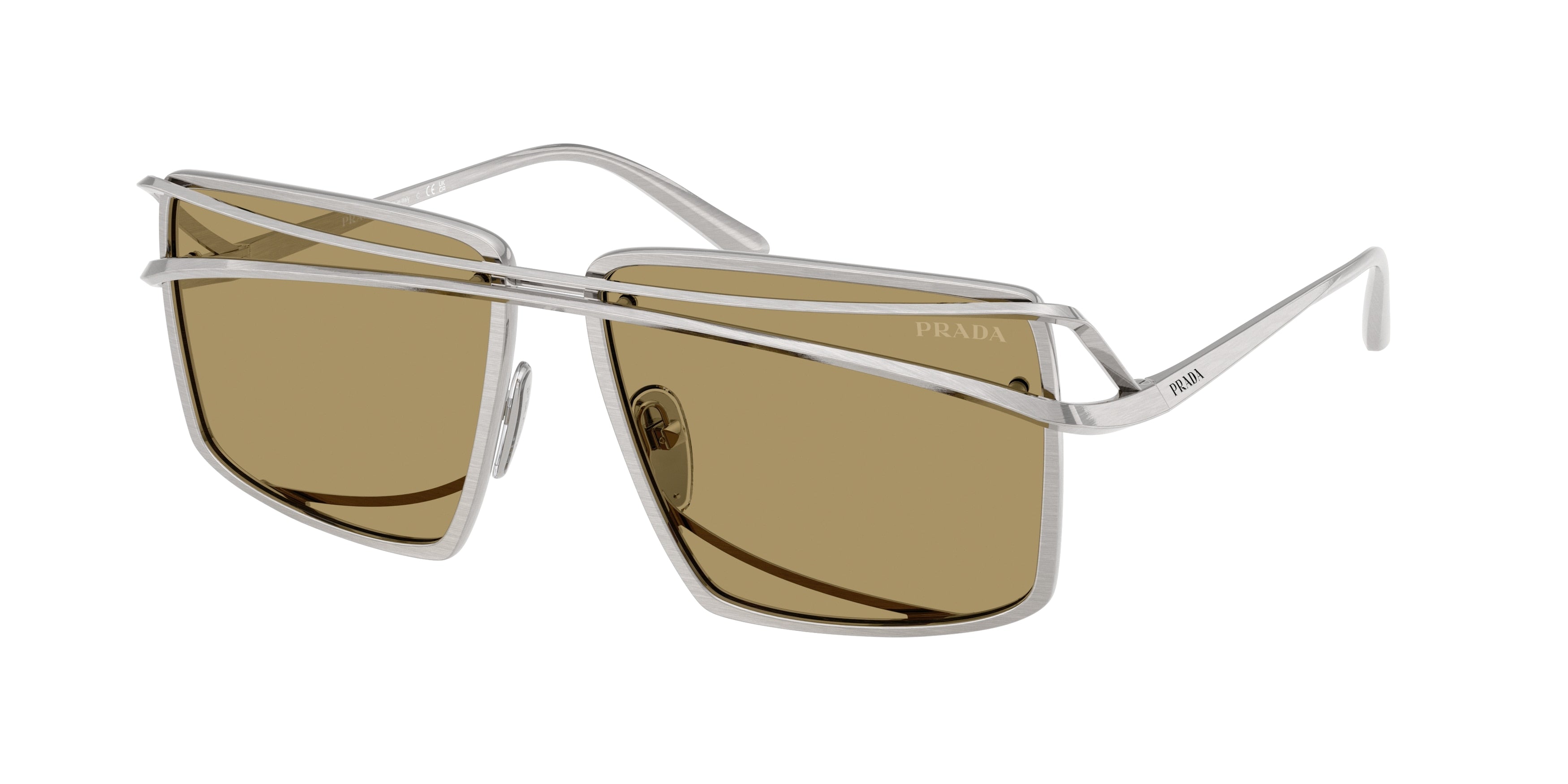 Prada PRC55S Irregular Sunglasses for Men — Free Shipping - 58-140-15 / 28C70G-Vintage Silver