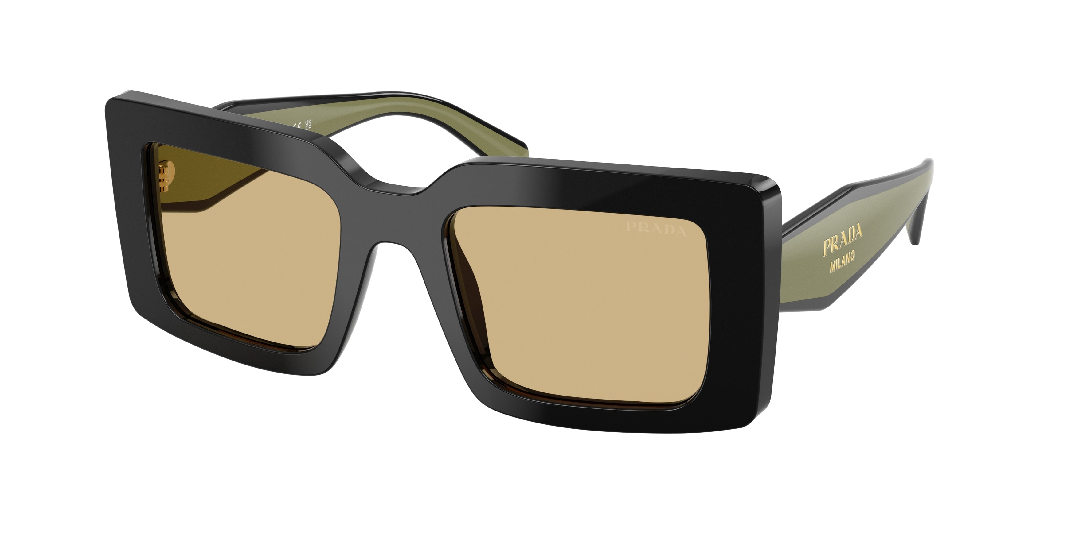 Prada PRD01S Rectangle Sunglasses 03K10R-Black 52-140-21 - Color Map Black