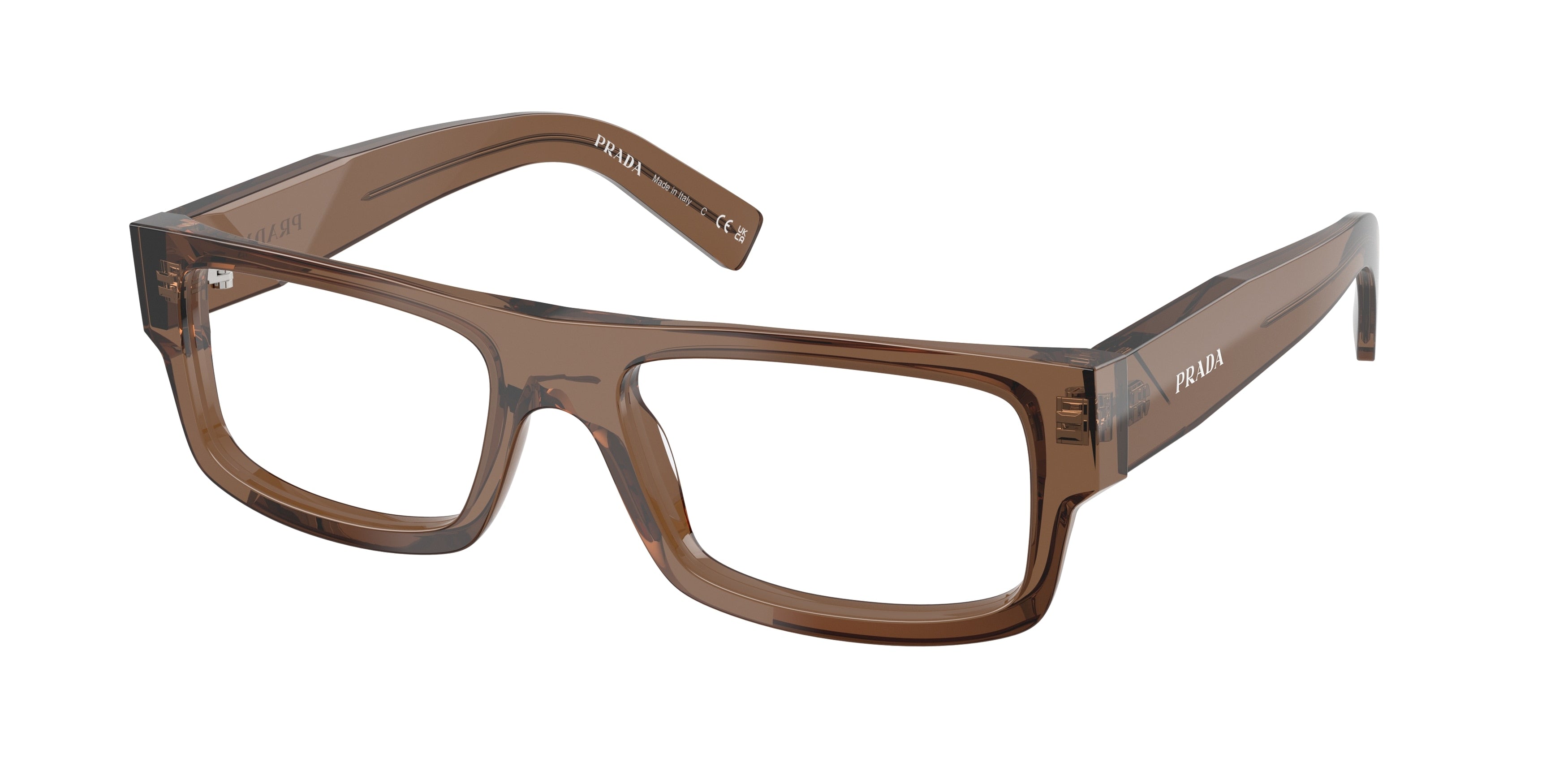 Prada PRD06VF Rectangle Eyeglasses 28I1O1-Brown Transparent 56-145-16 - Color Map Brown