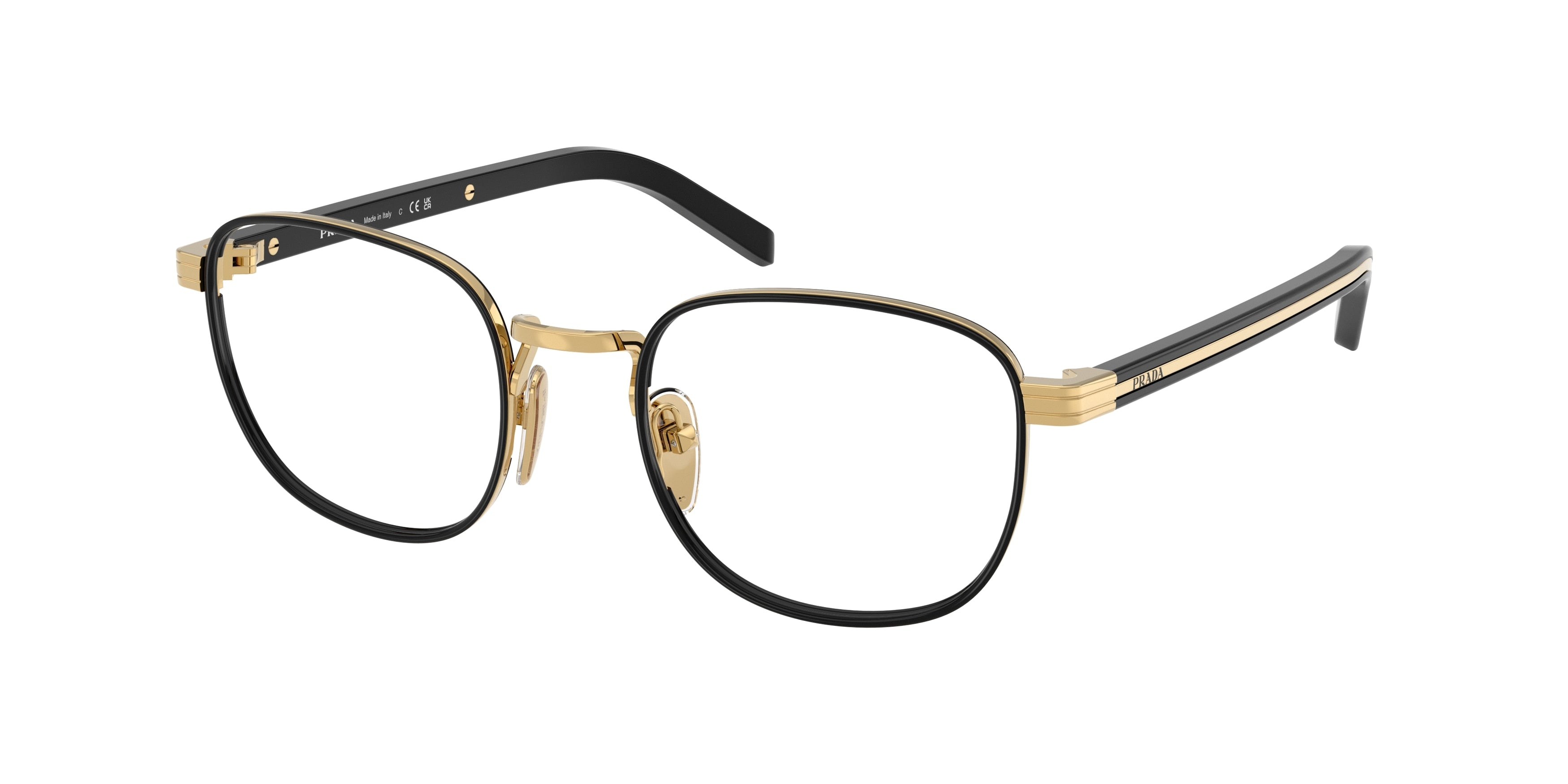 Prada PRD50V Phantos Eyeglasses 5AK1O1-Gold/Black 50-145-21 - Color Map Black