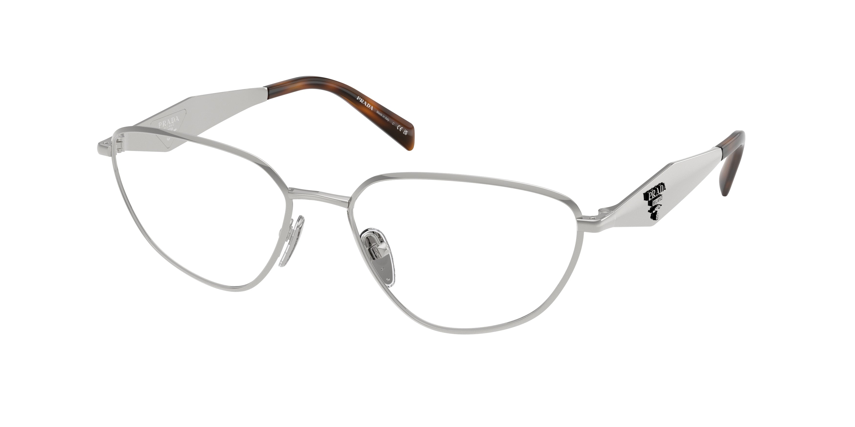 Prada PRD52V Irregular Eyeglasses 1BC1O1-Silver 56-140-17 - Color Map Silver