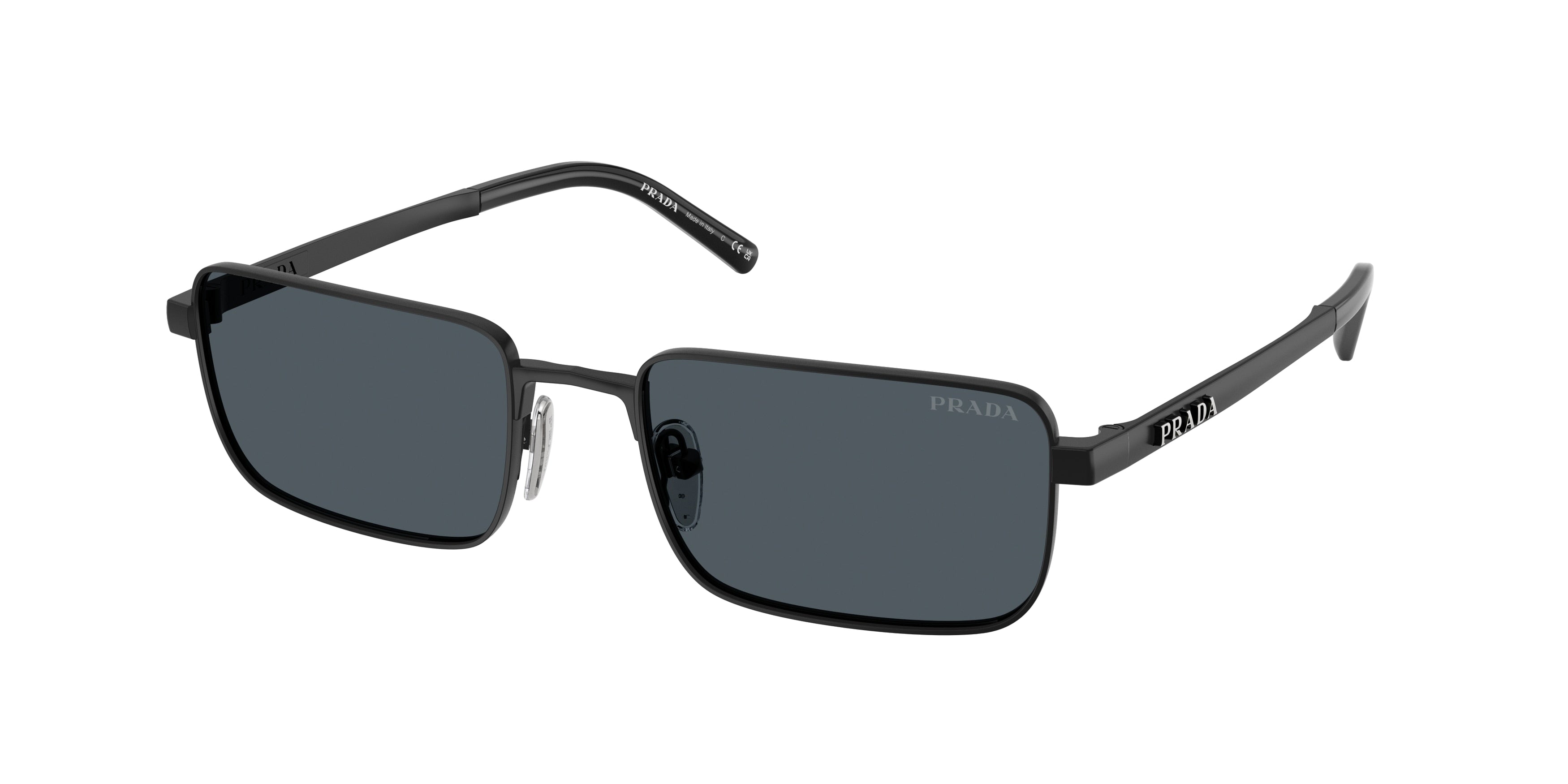 Prada PRD54S Rectangle Sunglasses 7AB70B-Satin Black 55-140-19 - Color Map Black