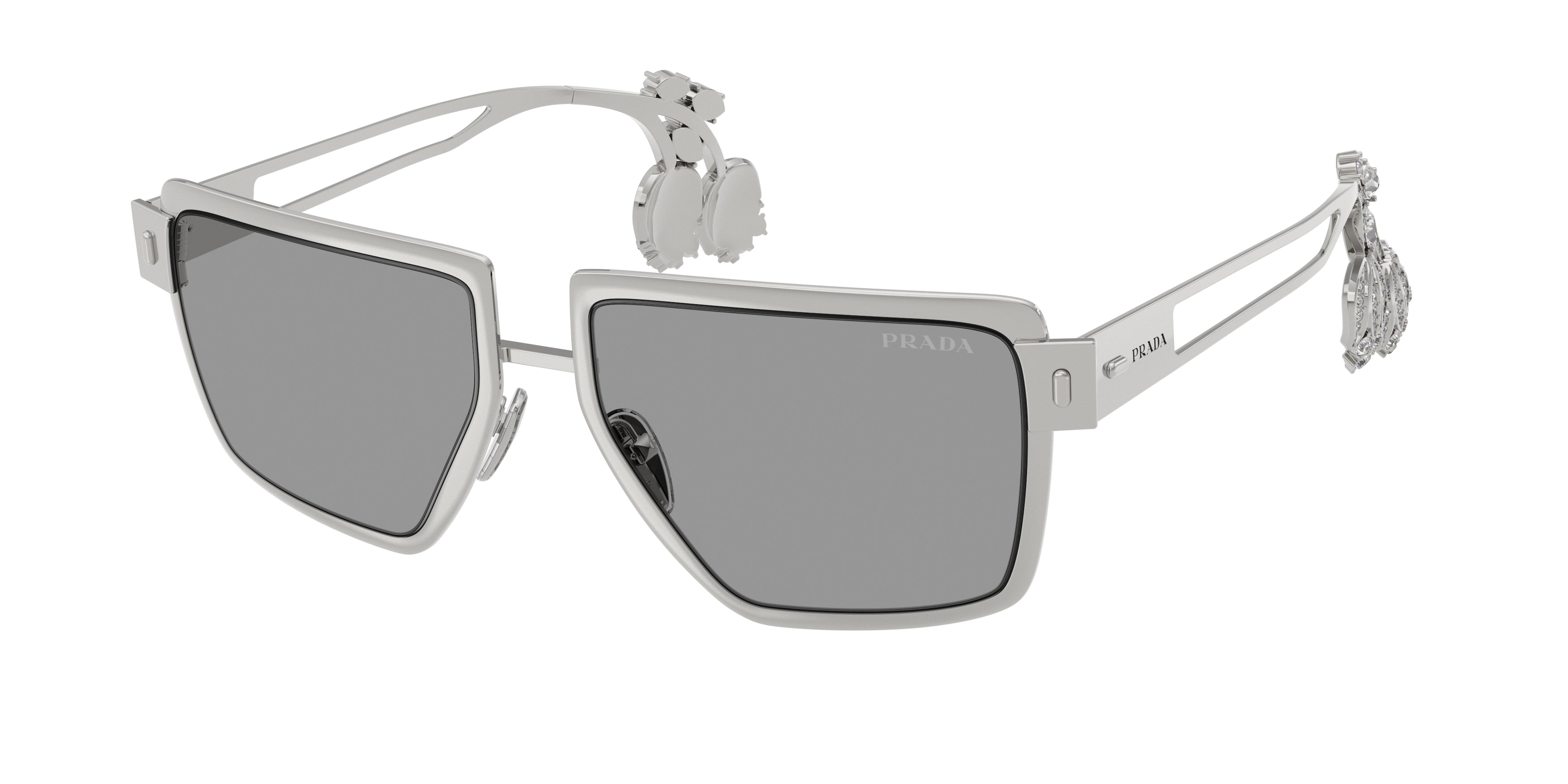 Prada PRD56S Square Sunglasses 1BC50Q-Silver 55-160-17 - Color Map Silver