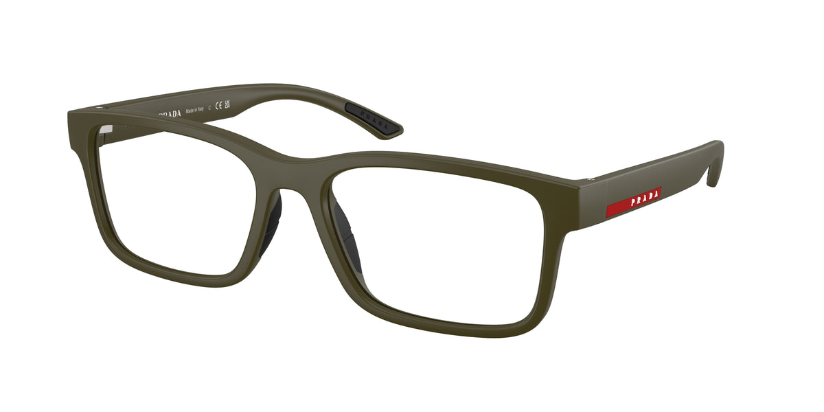 Prada Linea Rossa PS01RVF Rectangle Eyeglasses 15X1O1-Matte Militry Green 56-145-18 - Color Map Green