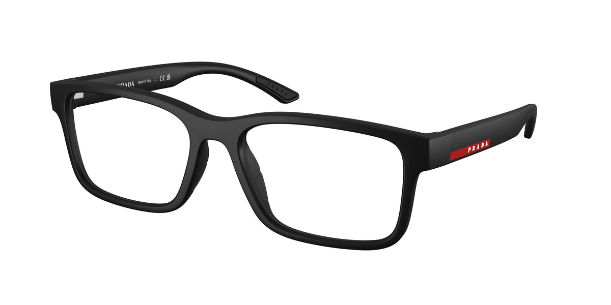 Prada Linea Rossa PS01RVF Rectangle Eyeglasses DG01O1-Black Rubber 56-145-18 - Color Map Black