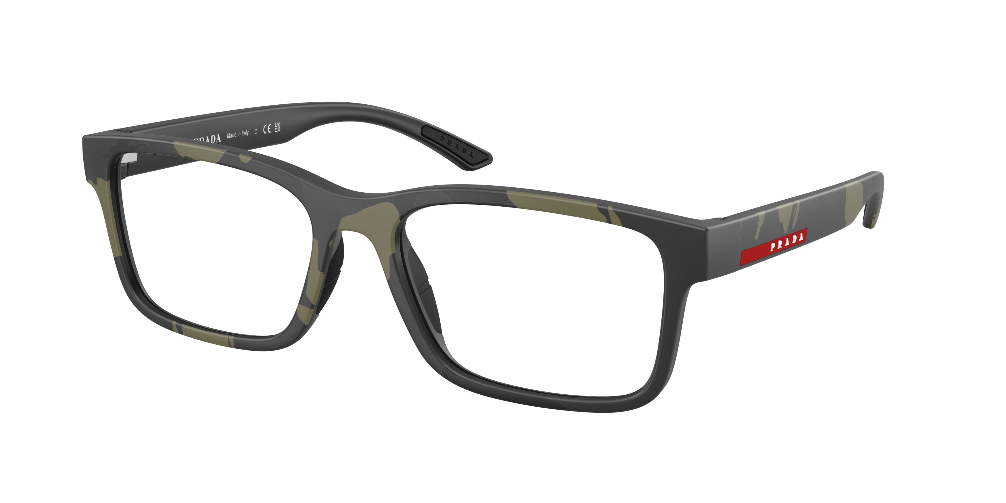 Prada Linea Rossa PS01RV Rectangle Eyeglasses 14X1O1-Mimetic Green Rubber 56-145-18 - Color Map Green