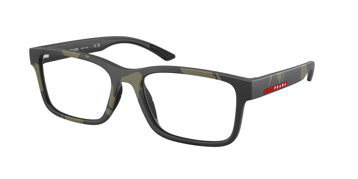 Prada Linea Rossa PS01RV Rectangle Eyeglasses 14X1O1-Mimetic Green Rubber 56-145-18 - Color Map Green