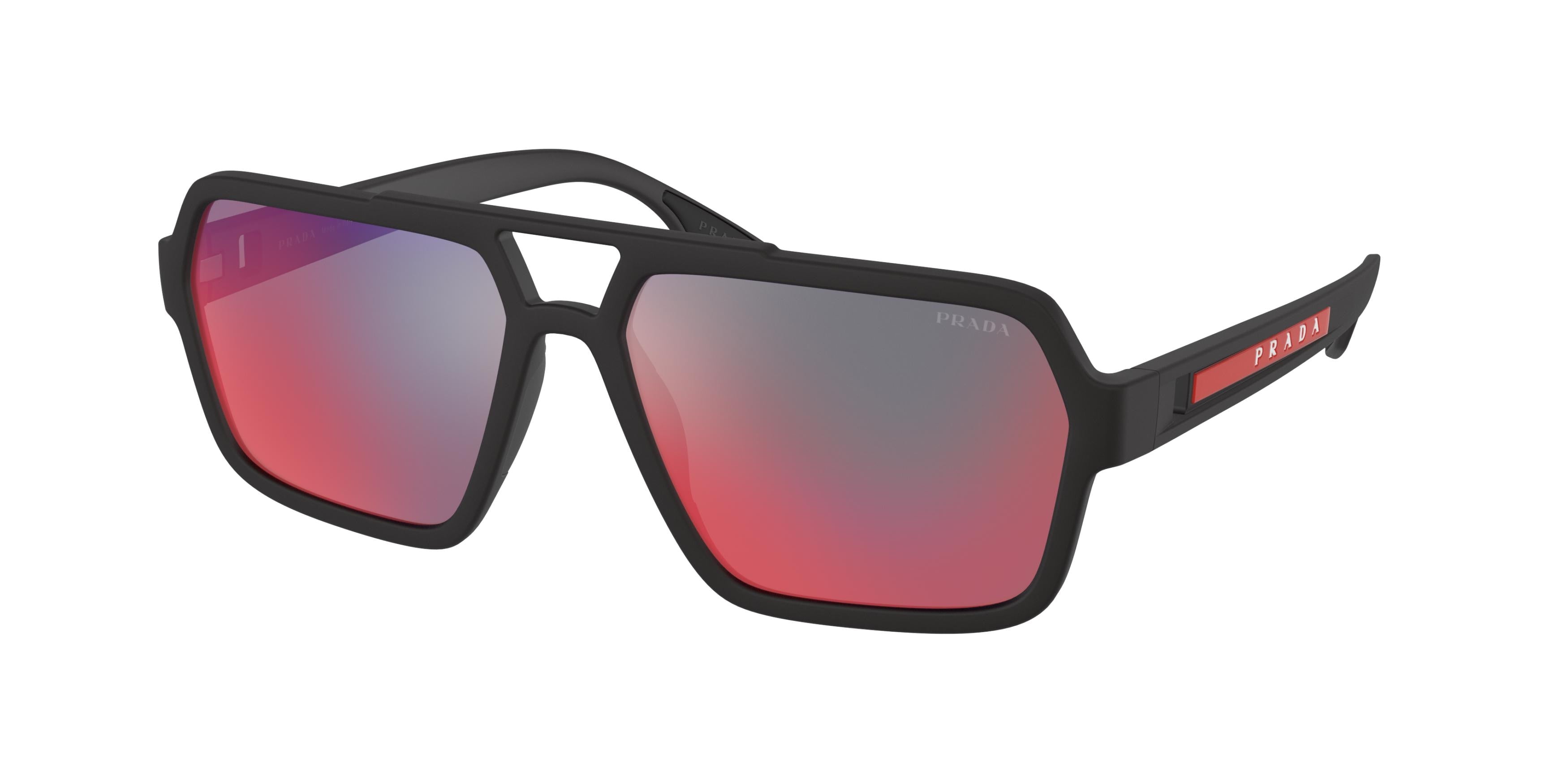 Prada Linea Rossa PS01XS Rectangle Sunglasses DG008F-Black Rubber 59-145-16 - Color Map Black