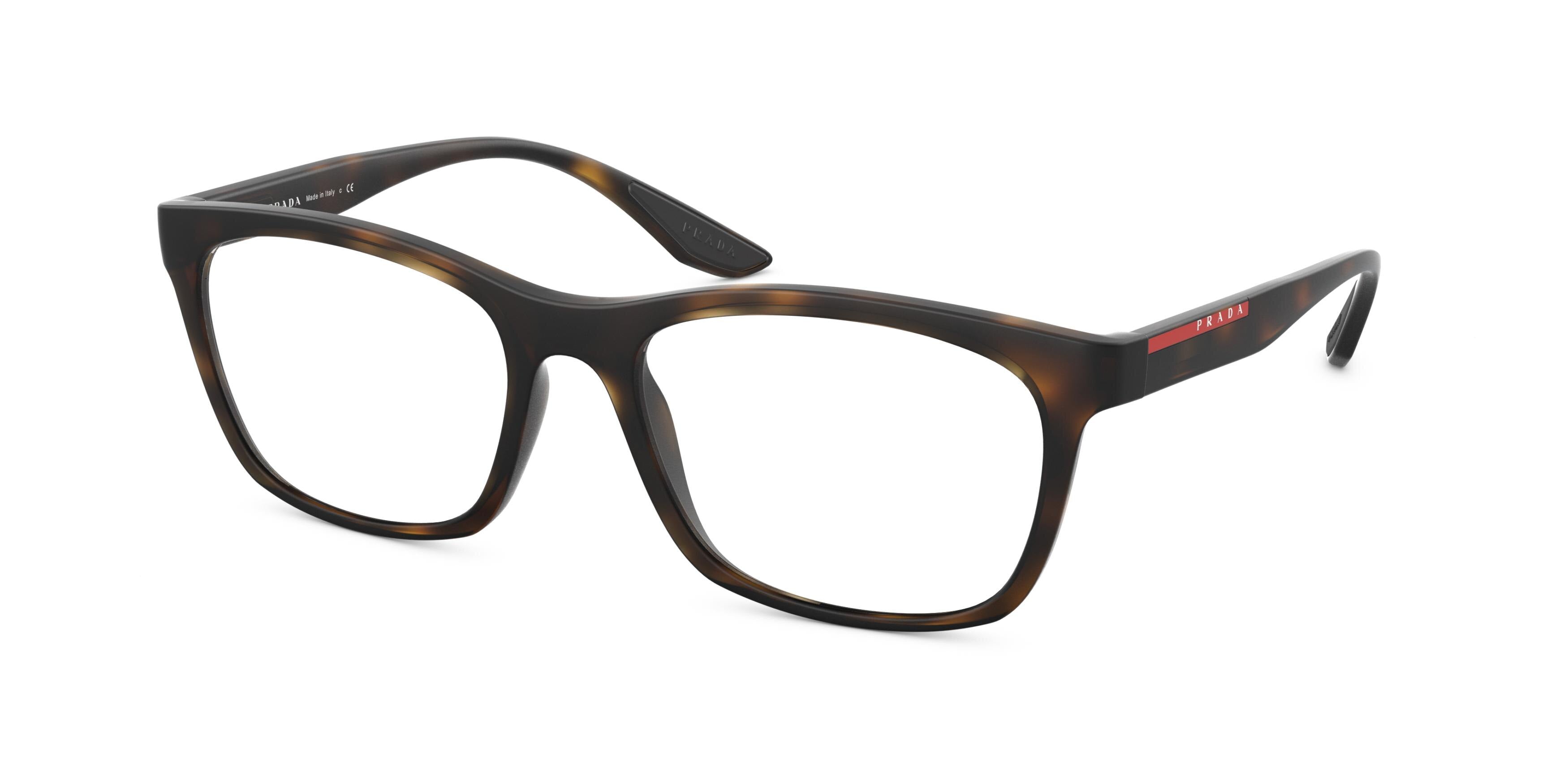 Prada Linea Rossa PS02NV Square Eyeglasses 5811O1-Havana Rubber 55-145-18 - Color Map Tortoise