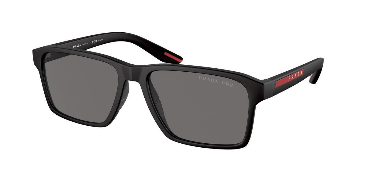 Prada Linea Rossa PS05YSF Rectangle Sunglasses DG002G-Black Rubber 58-145-17 - Color Map Black
