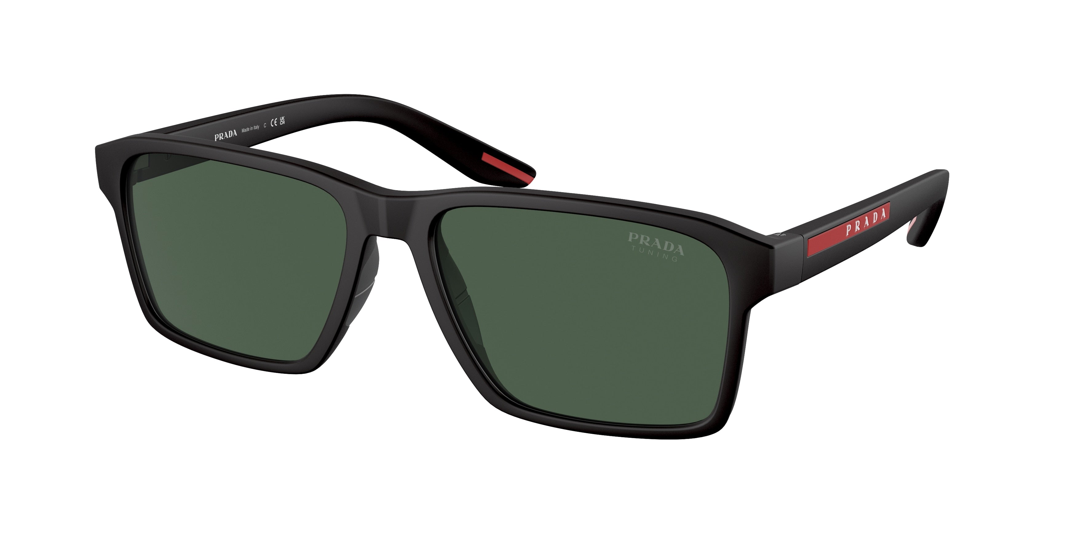 Prada Linea Rossa PS05YSF Rectangle Sunglasses DG006U-Black Rubber 58-145-17 - Color Map Black