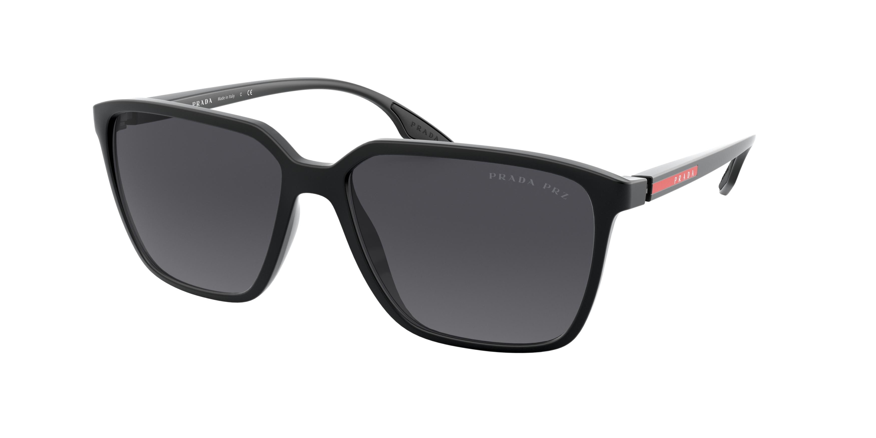Prada Linea Rossa PS06VSF Pillow Sunglasses 1BO5Z1-Black Demishiny 58-145-15 - Color Map Black