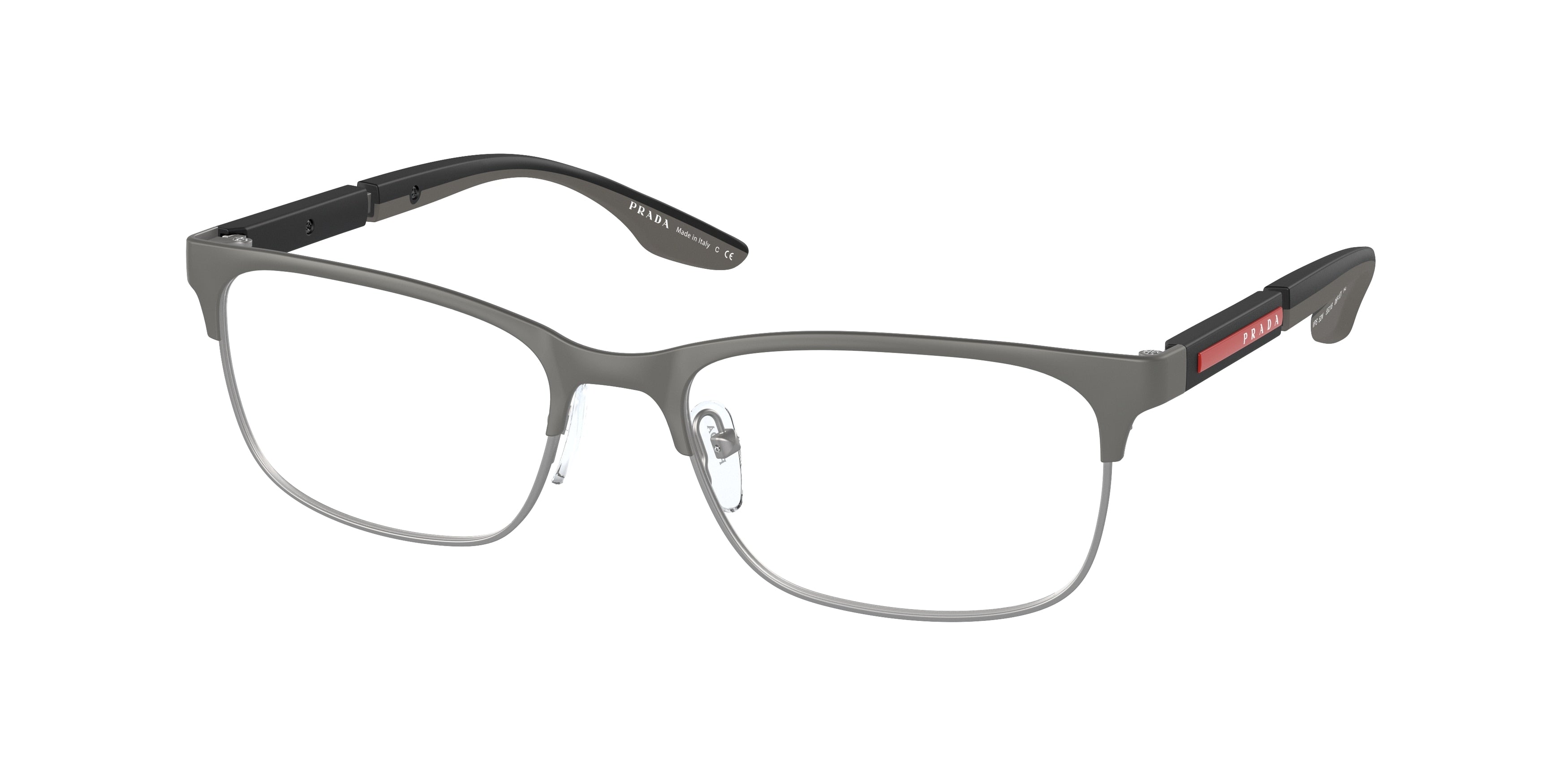 Prada Linea Rossa PS52NV Pillow Eyeglasses 06P1O1-Grey Rubber/Gunmetal Rubber 53-145-18 - Color Map Grey