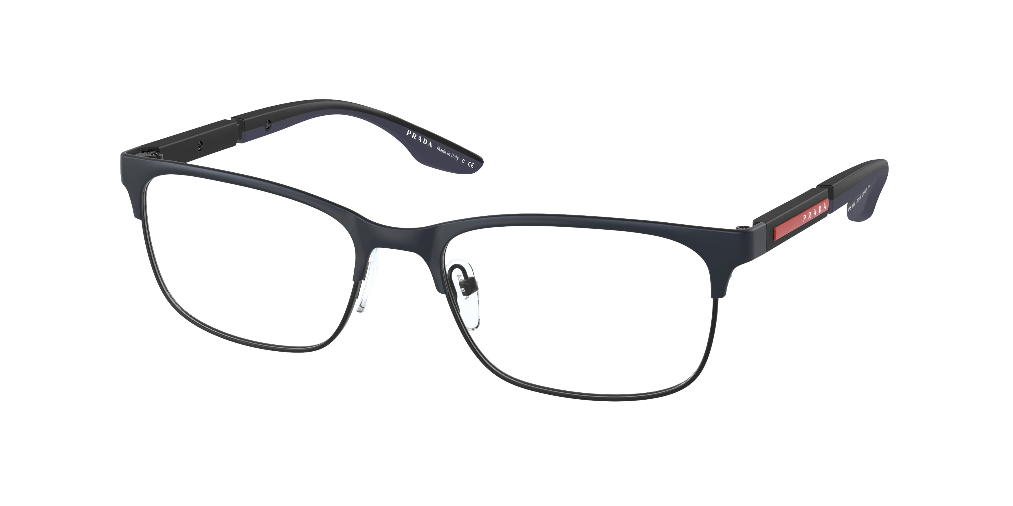 Prada Linea Rossa PS52NV Pillow Eyeglasses  07P1O1-Blue Rubber/Black Rubber 55-145-18 - Color Map Blue