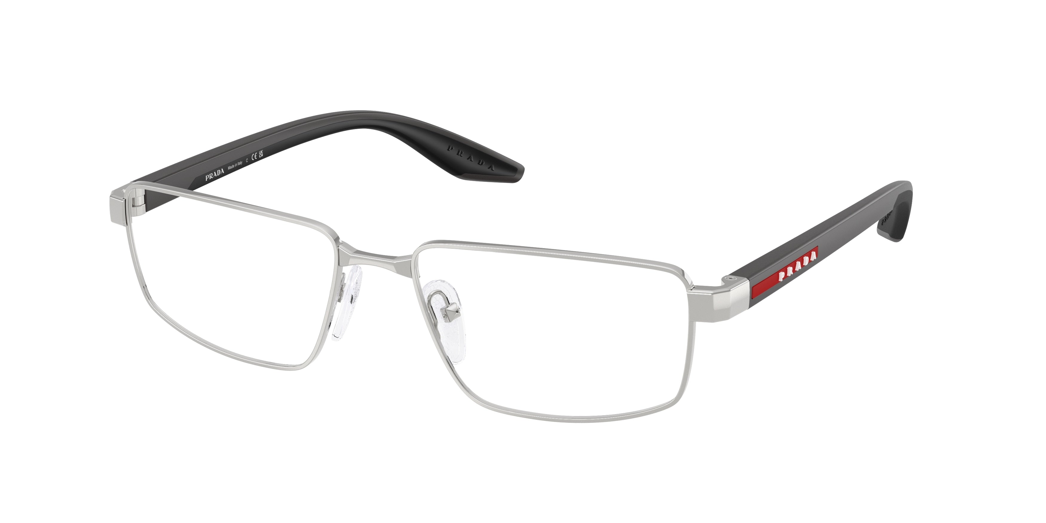 Prada Linea Rossa PS52RV Rectangle Eyeglasses 1BC1O1-Silver 57-145-17 - Color Map Silver