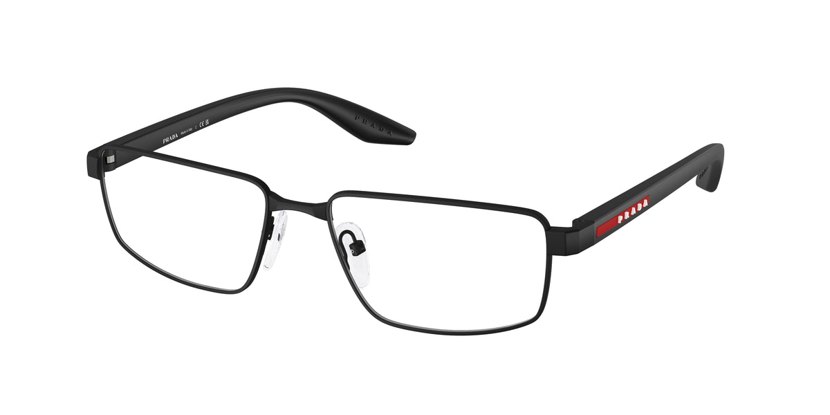 Prada Linea Rossa PS52RV Rectangle Eyeglasses DG01O1-Black Rubber 57-145-17 - Color Map Black