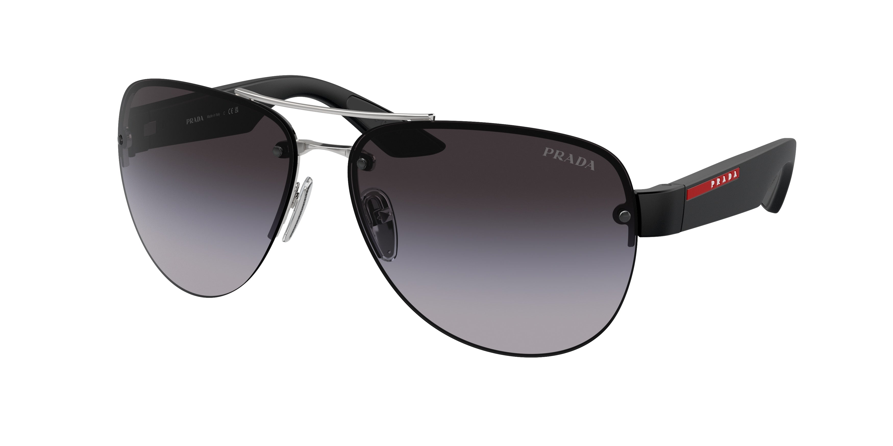 Prada Linea Rossa PS55YS Pilot Sunglasses 1BC09U-Silver 64-135-14 - Color Map Silver