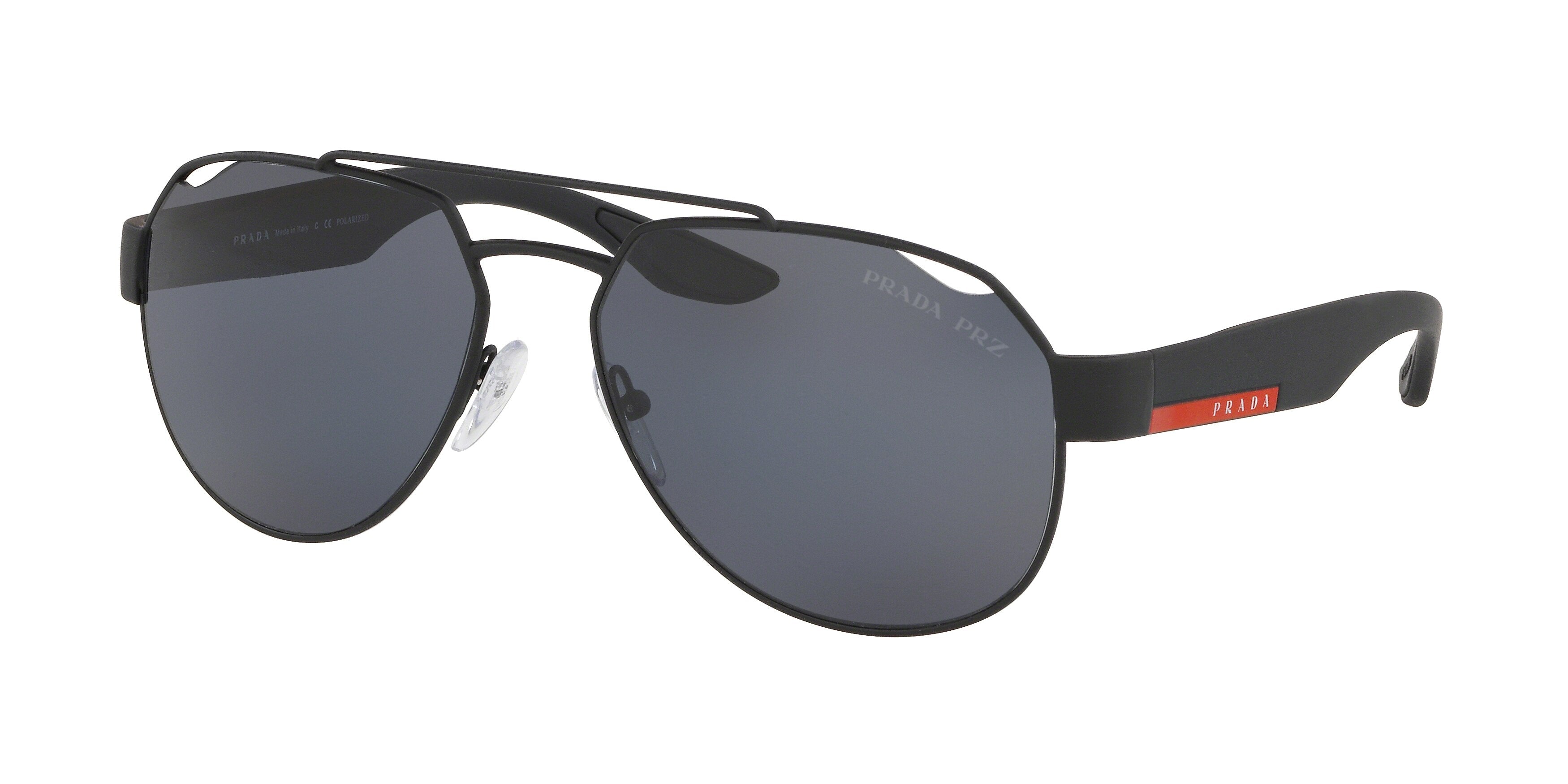 Prada Linea Rossa LIFESTYLE PS57US Irregular Sunglasses DG05Z1-Black Rubber 59-140-15 - Color Map Black