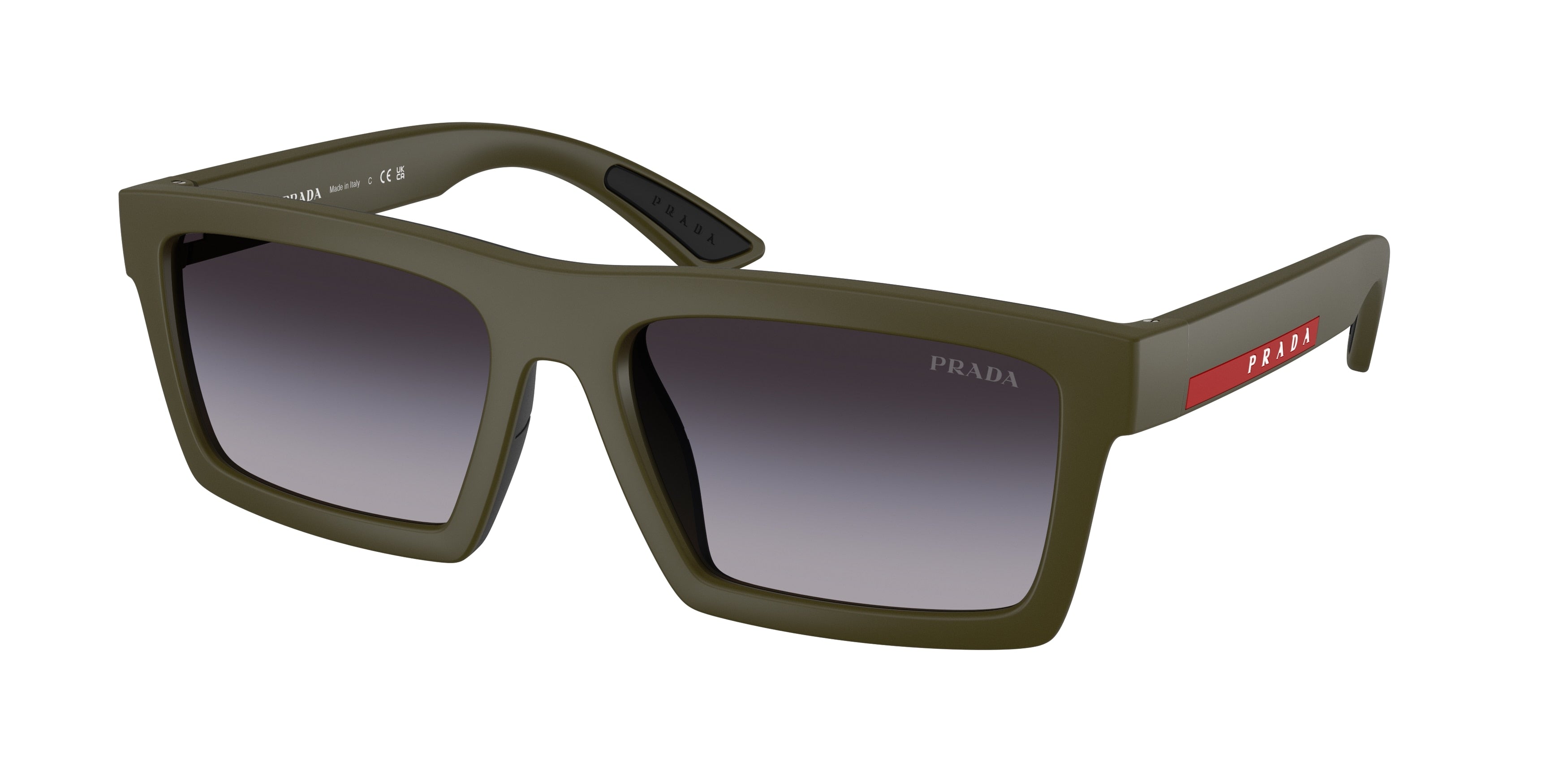 Prada Linea Rossa PSA07S Rectangle Sunglasses 15X09U-Matte Green/Black Rubber 58-145-18 - Color Map Green
