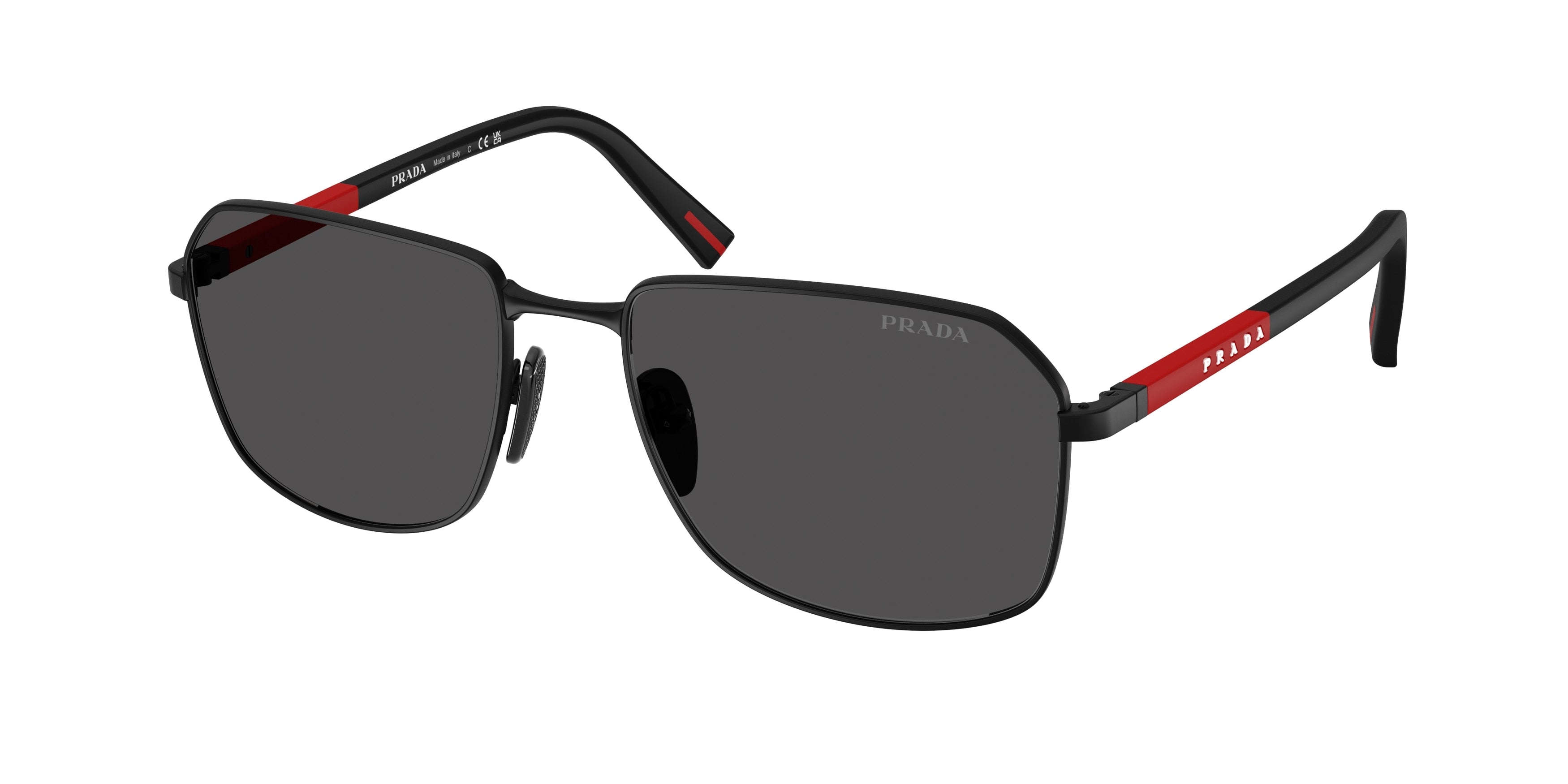 Prada Linea Rossa PSA51S Rectangle Sunglasses 1BO06F-Matte Black 57-145-18 - Color Map Black