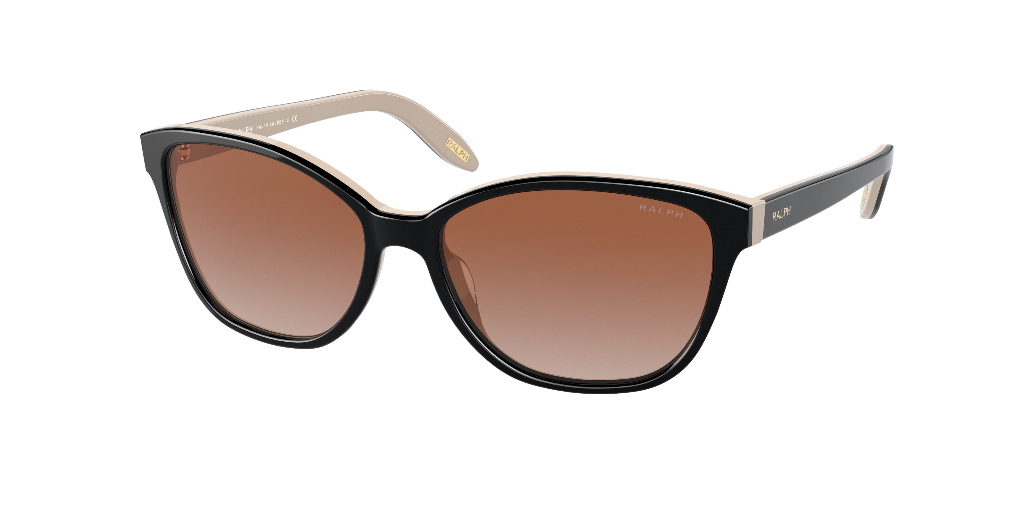 Ralph RA5128 Square Sunglasses  109013-Shiny Black On Nude 55-140-15 - Color Map Black
