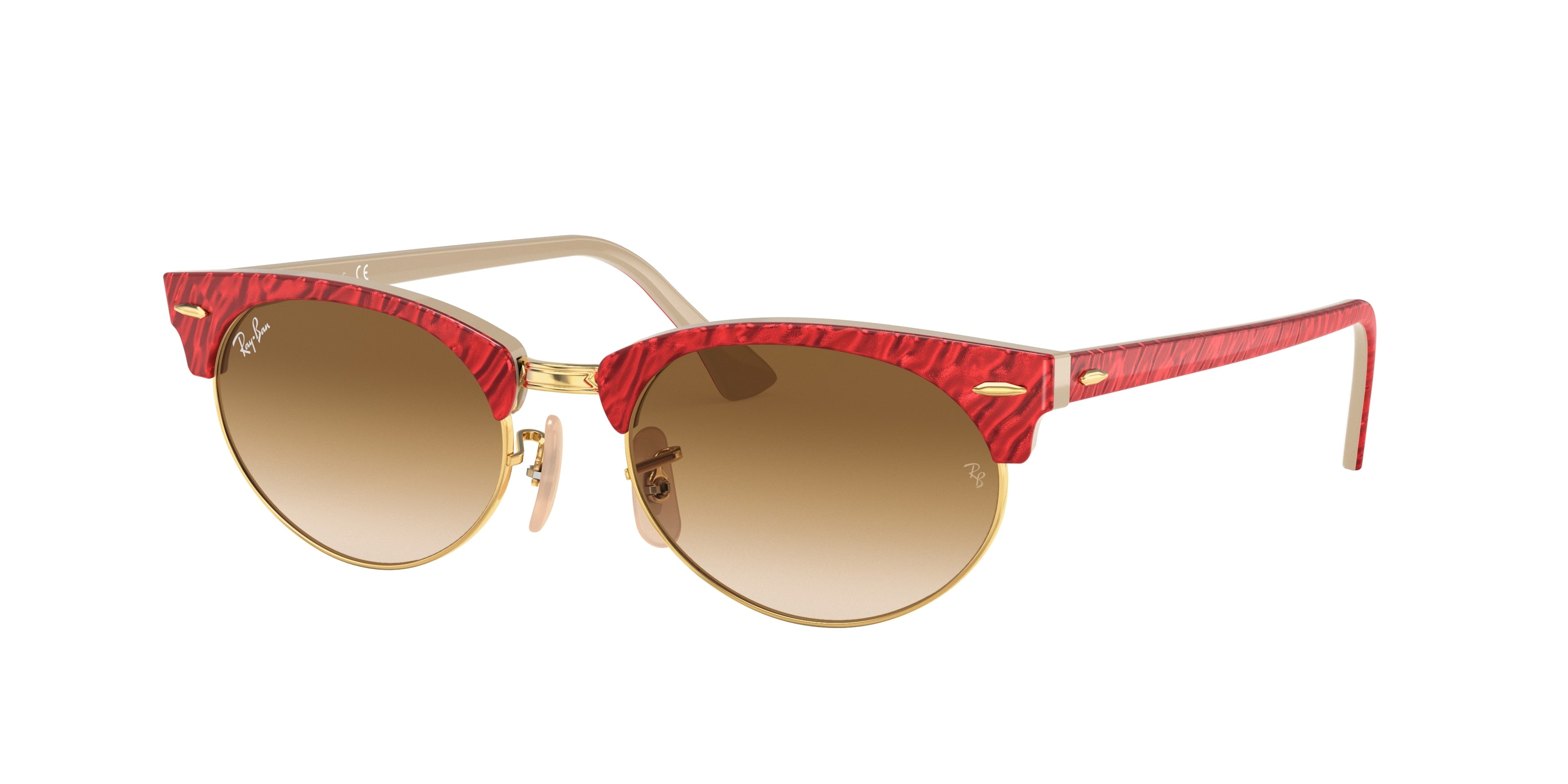Ray-Ban CLUBMASTER OVAL RB3946 Oval Sunglasses 130851-Red 52-145-19 - Color Map Red
