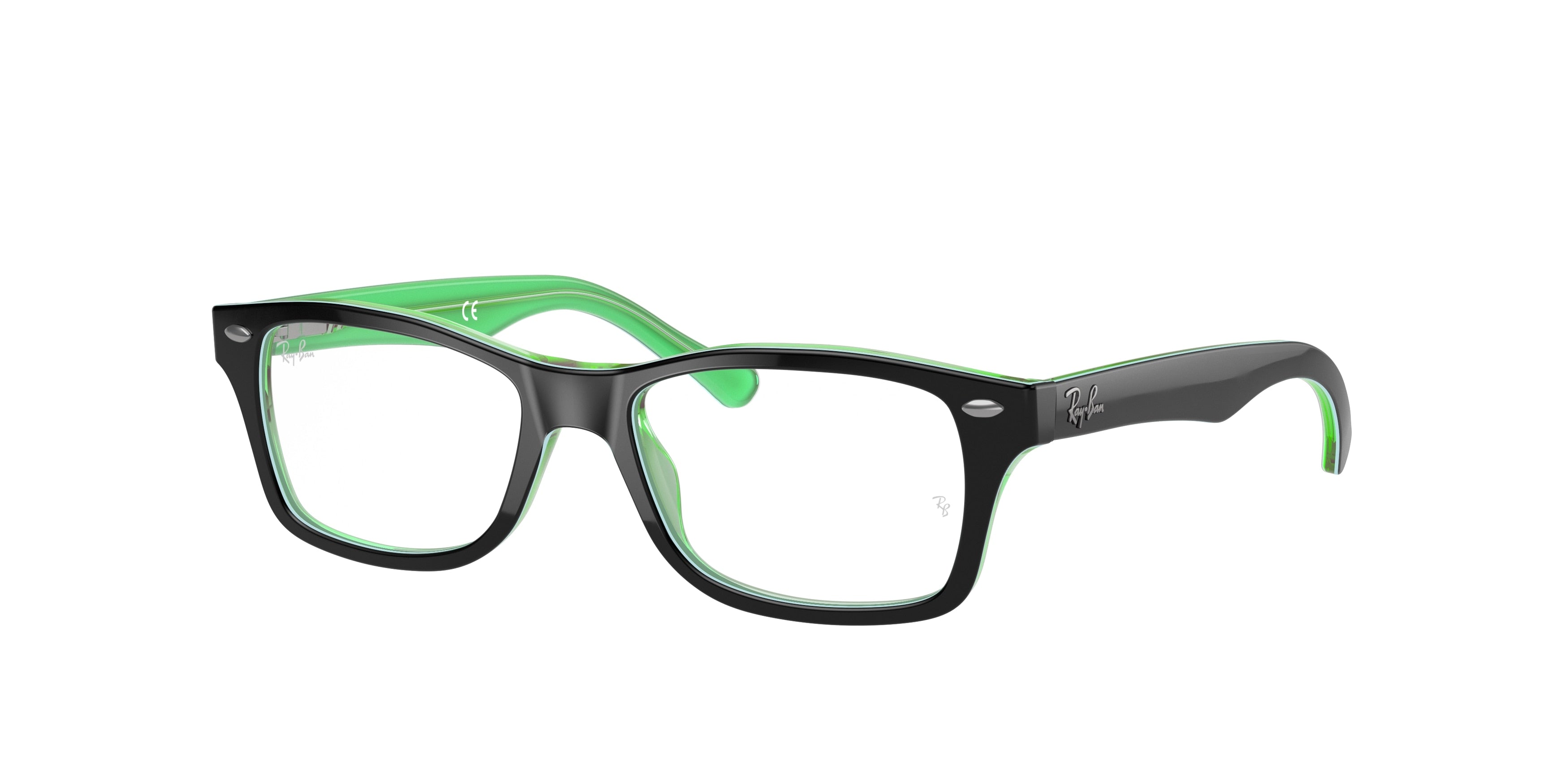 Ray-Ban Junior Vista RY1531 Square Eyeglasses 3764-Black On Green 48-130-16 - Color Map Black