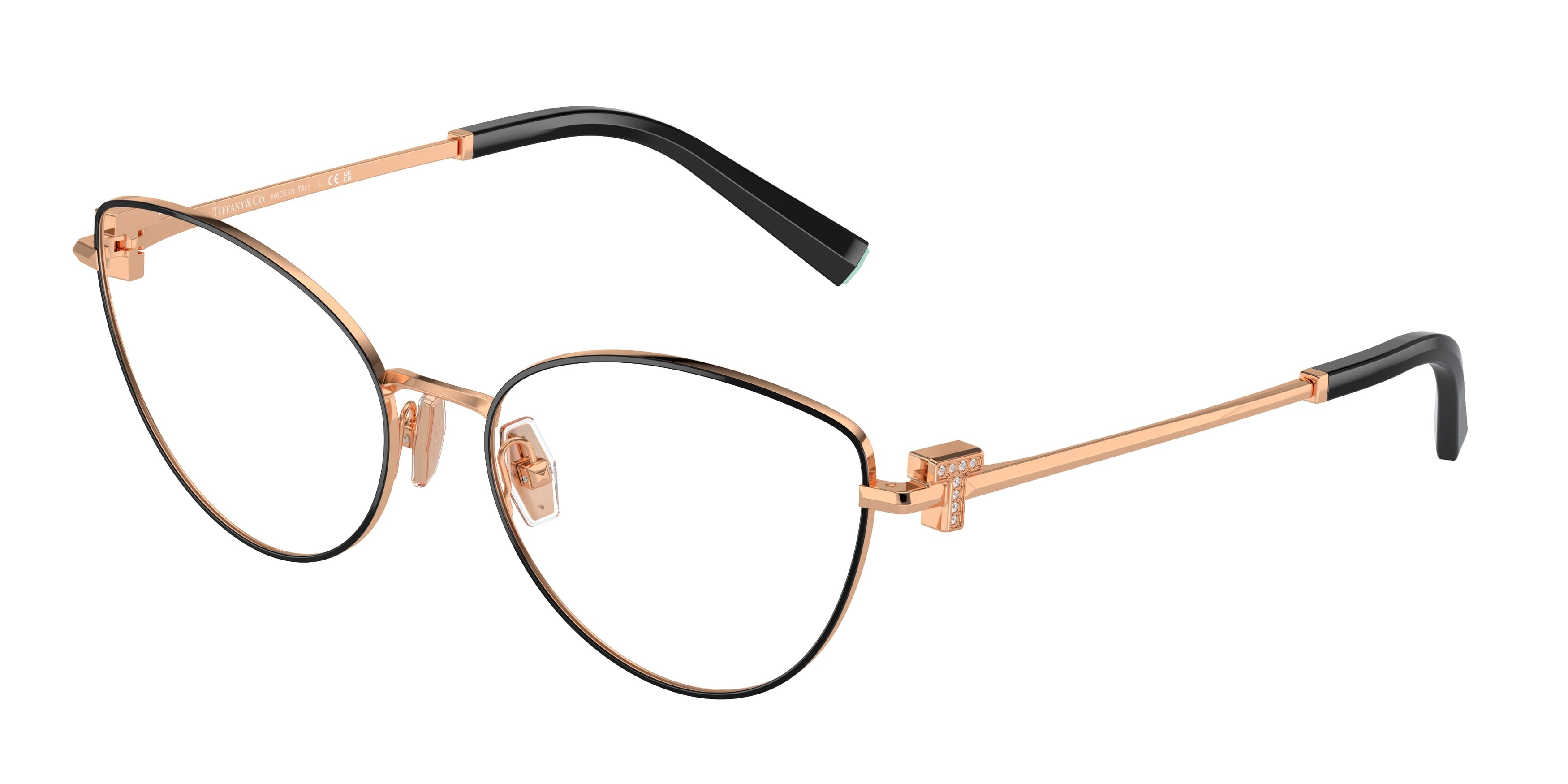 Tiffany TF1159B Cat Eye Eyeglasses 6162-Black On Rose Gold 56-140-17 - Color Map Black