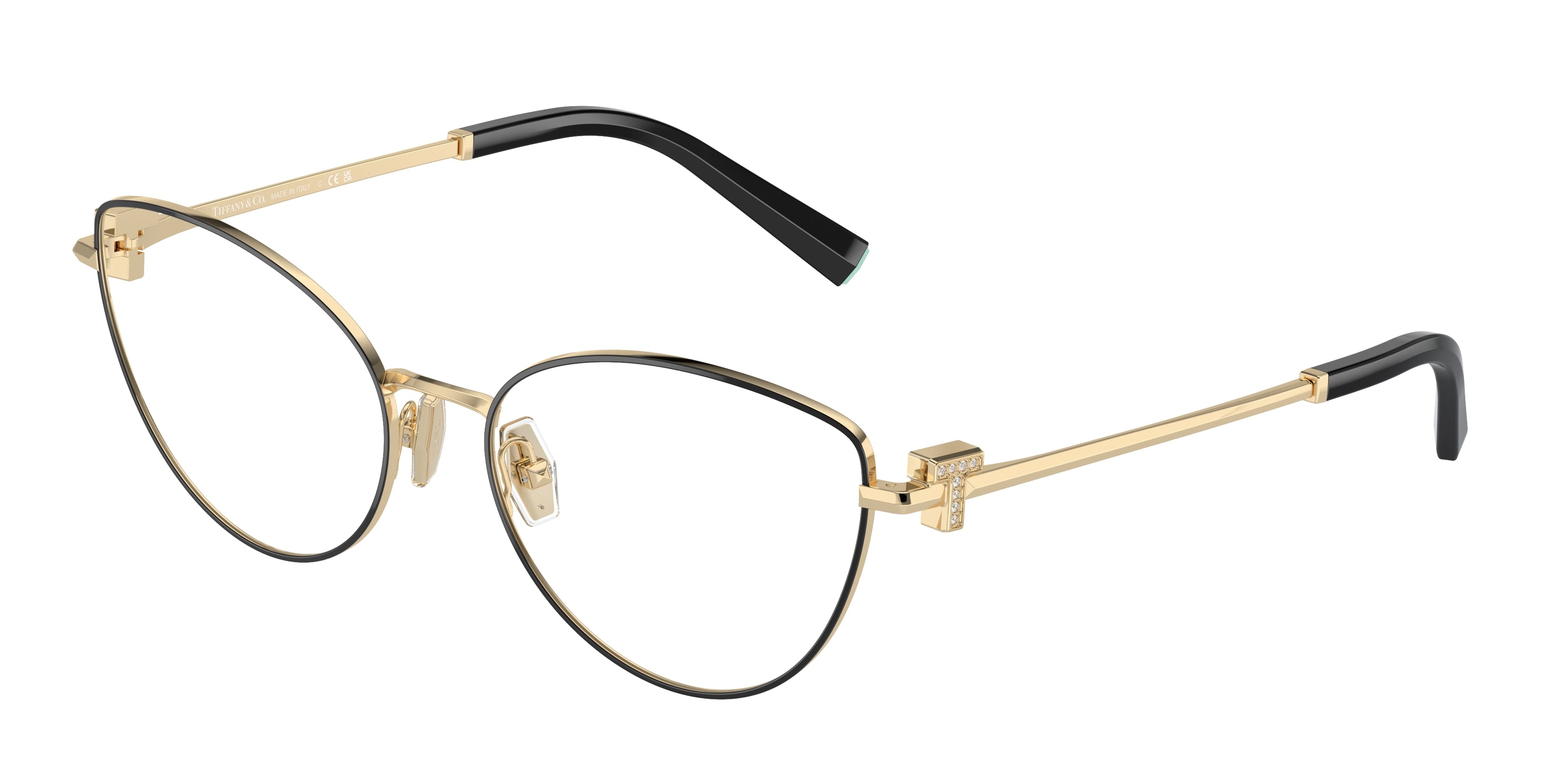 Tiffany TF1159B Cat Eye Eyeglasses 6164-Black On Pale Gold 56-140-17 - Color Map Black