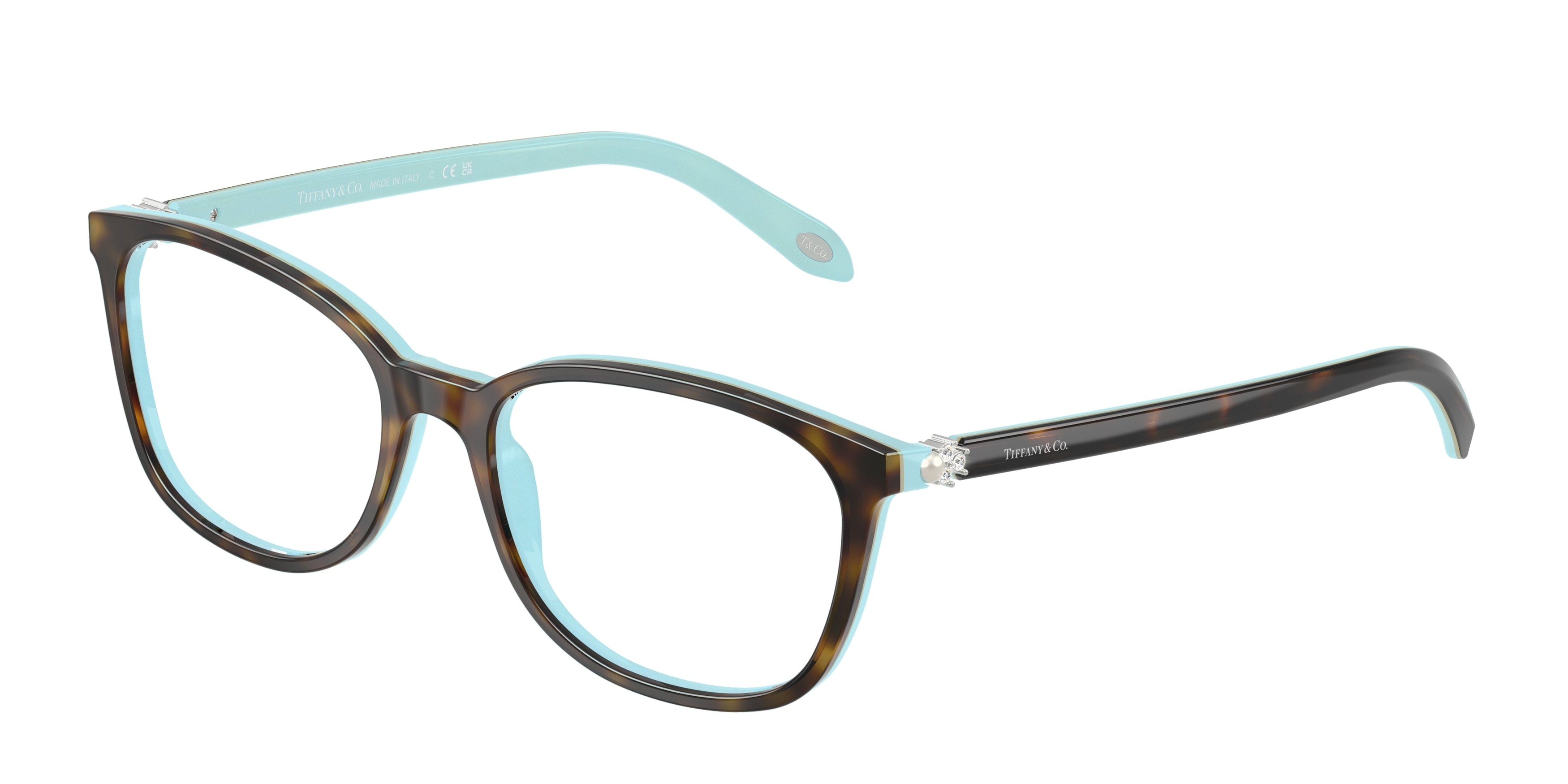 Tiffany TF2109BF Square Eyeglasses 8134-Havana On Tiffany Blue 53-140-17 - Color Map Brown