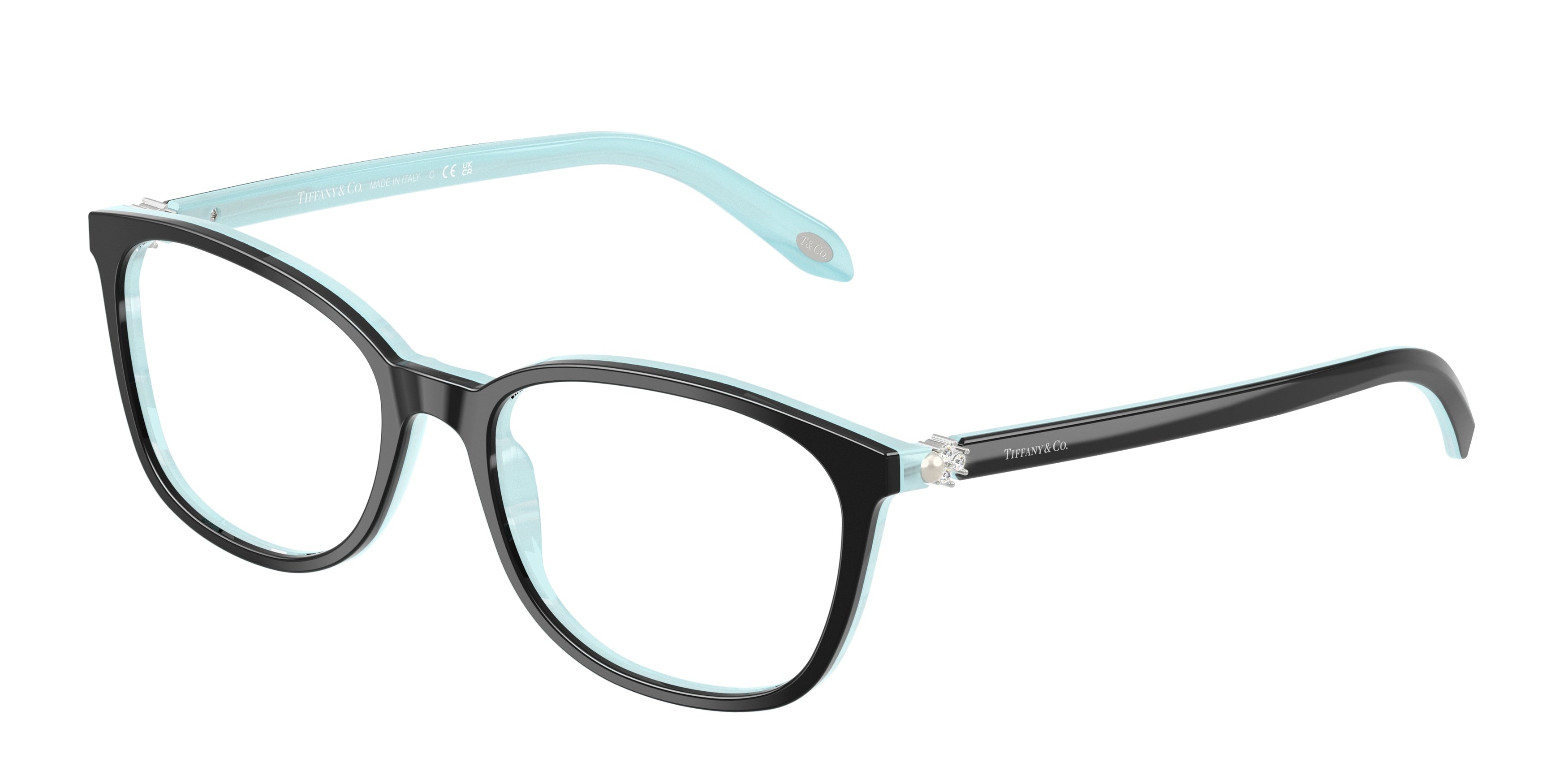 Tiffany TF2109BF Square Eyeglasses 8193-Black On Tiffany Blue Striped 53-140-17 - Color Map Black