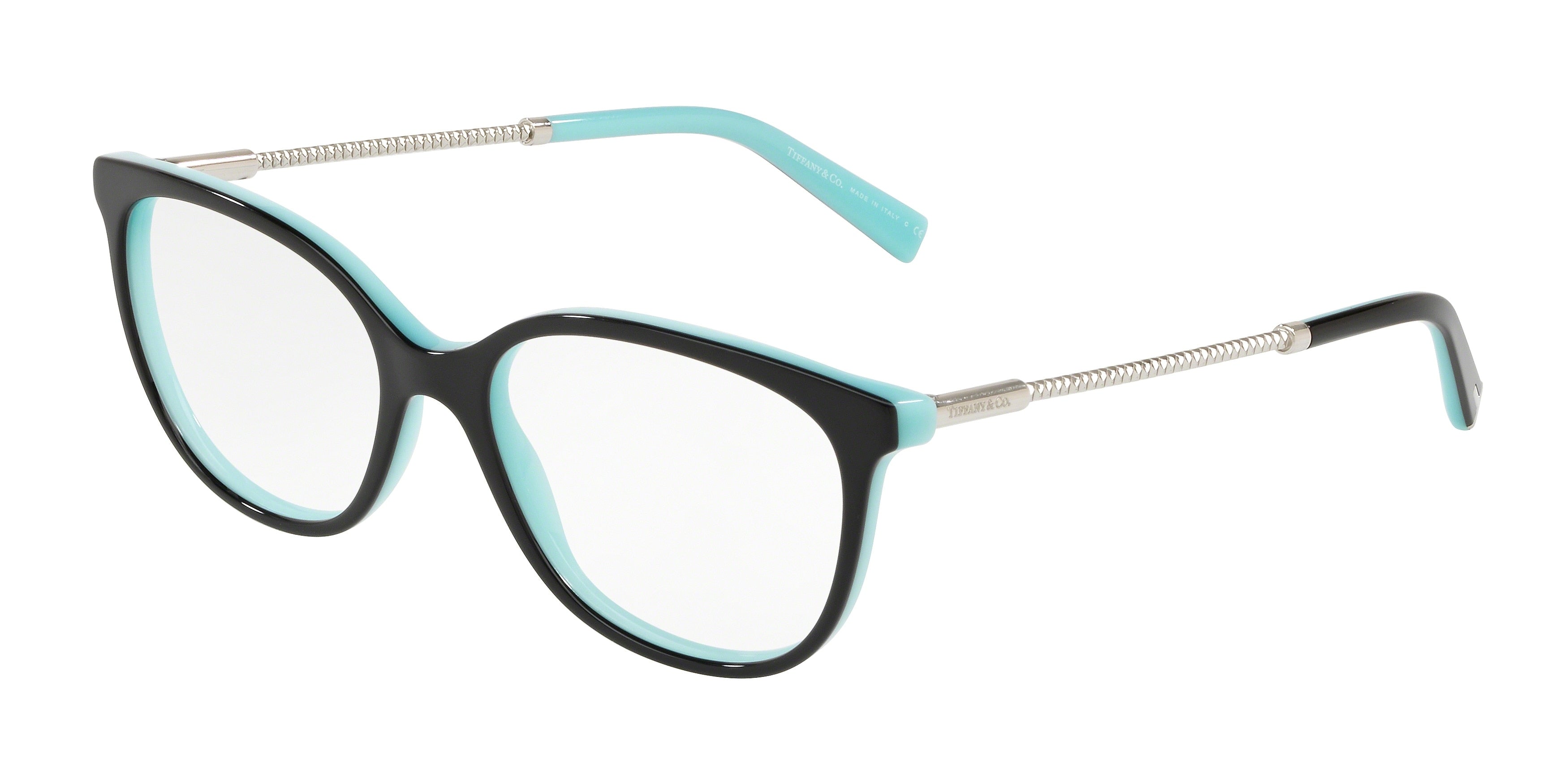 Tiffany TF2168 Square Eyeglasses 8055-Black On Tiffany Blue 54-140-17 - Color Map Black