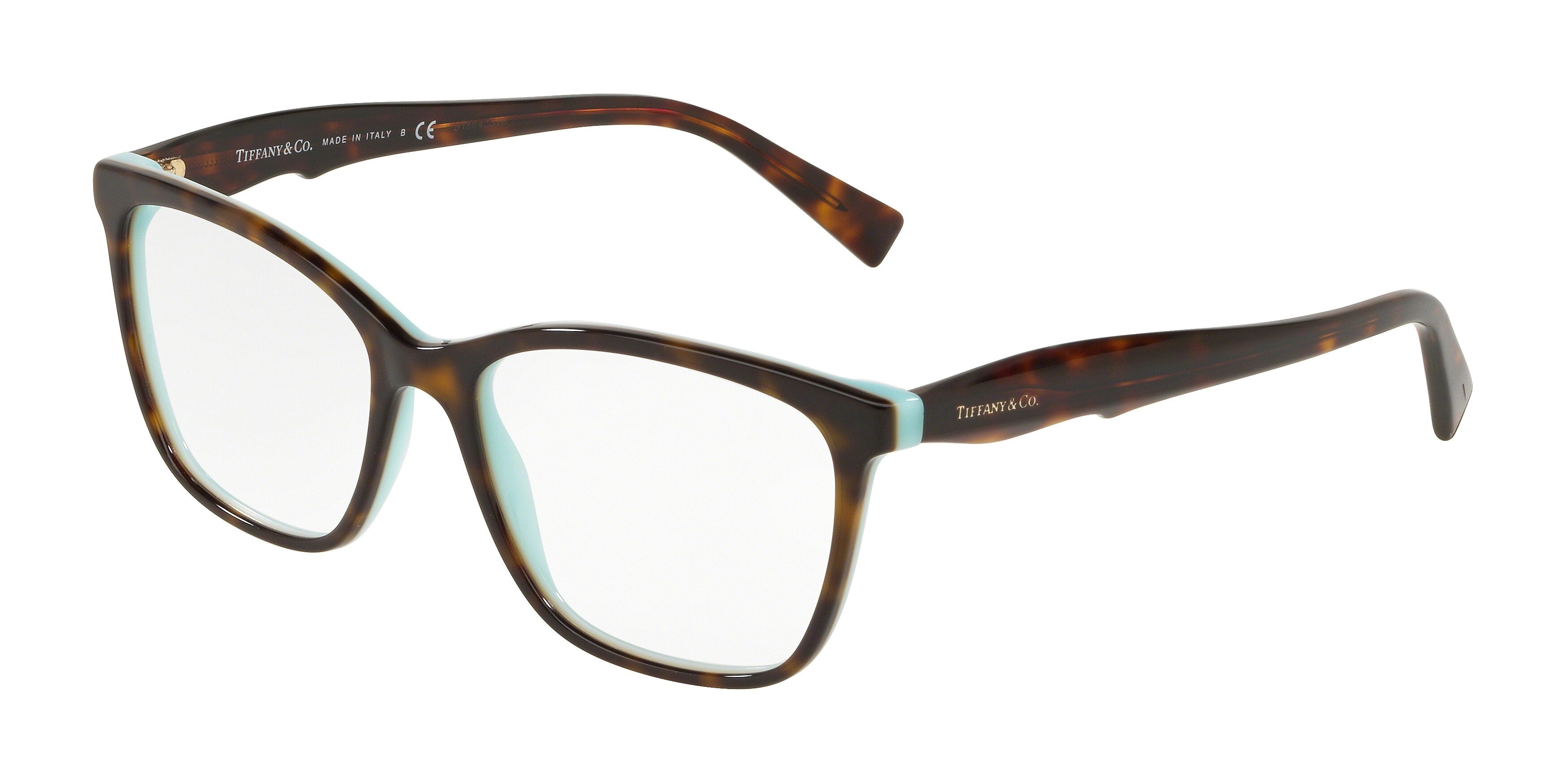 Tiffany TF2175F Square Eyeglasses 8134-Havana On Tiffany Blue 54-140-16 - Color Map Brown