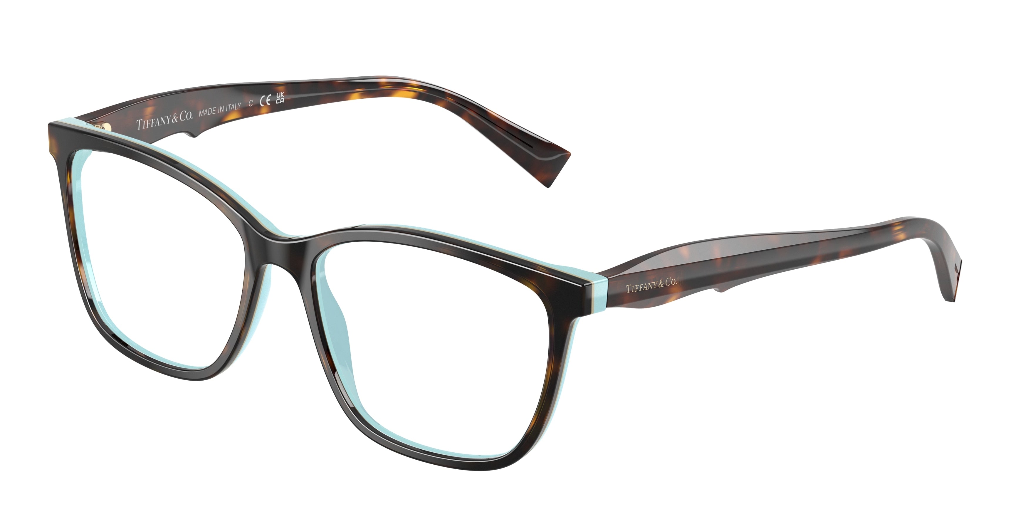 Tiffany TF2175 Square Eyeglasses 8134-Havana On Tiffany Blue 54-140-16 - Color Map Brown