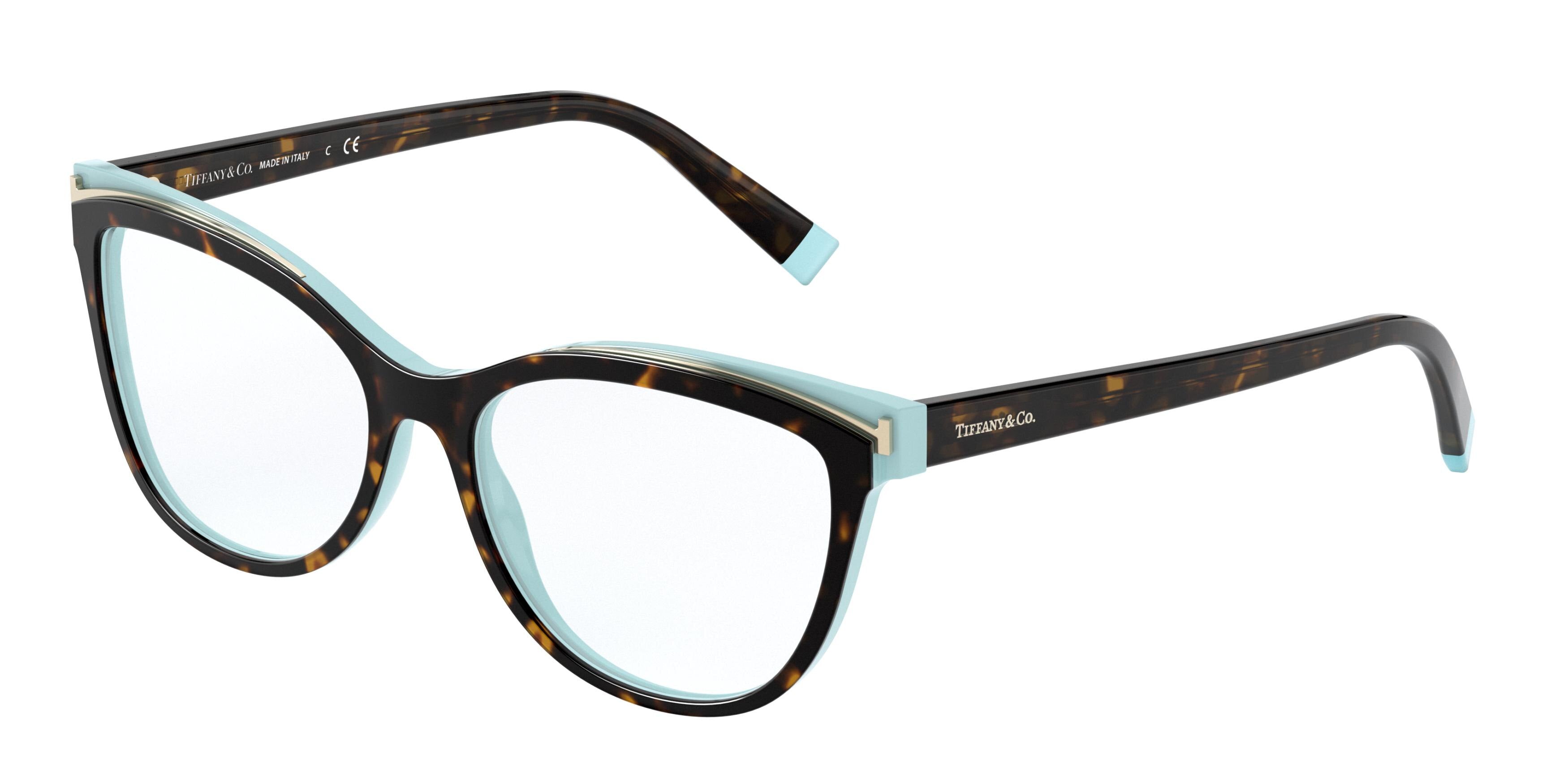 Tiffany TF2192 Cat Eye Eyeglasses 8134-Havana On Tiffany Blue 54-140-16 - Color Map Brown