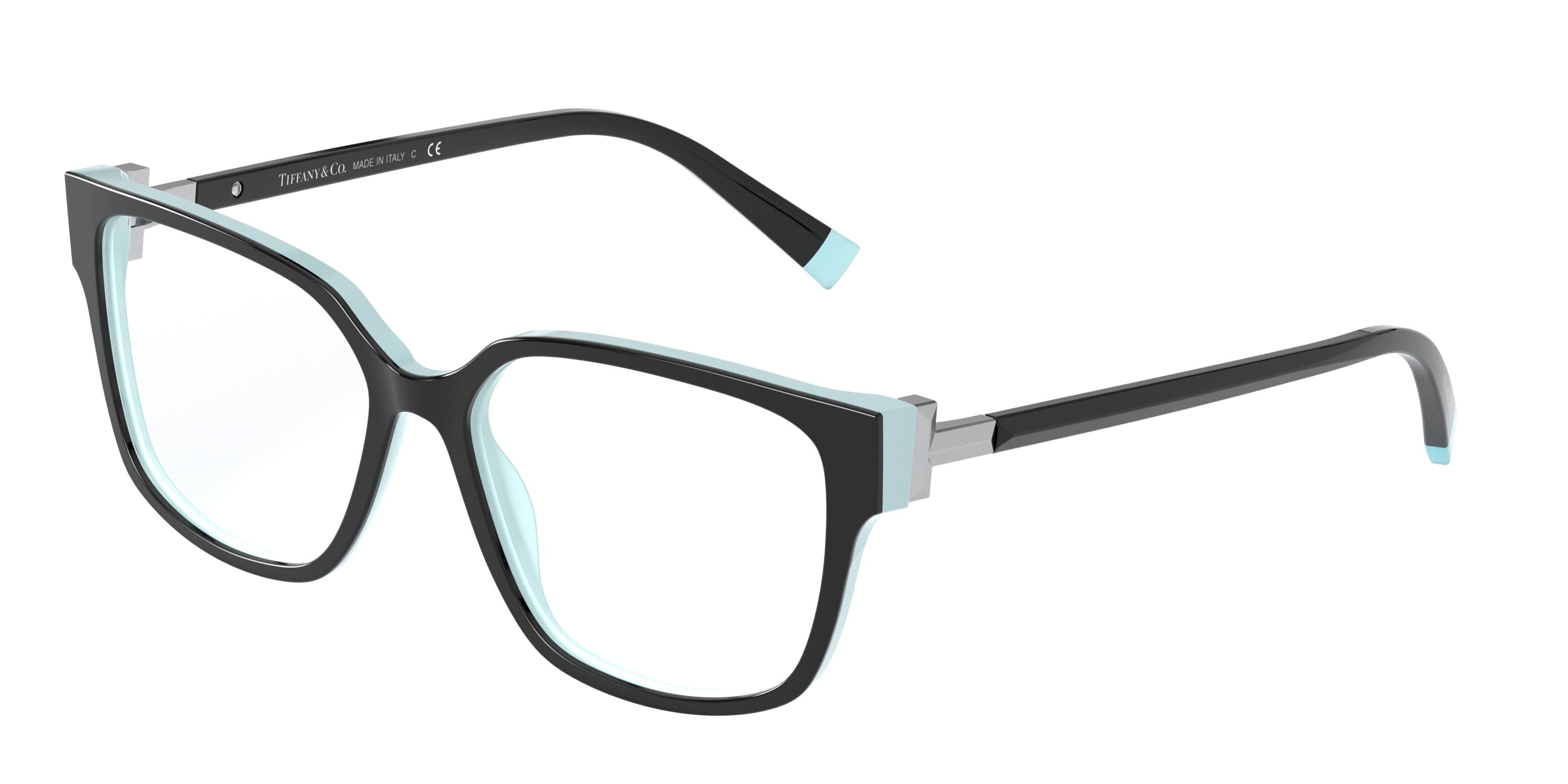 Tiffany TF2197 Square Eyeglasses 8055-Black On Tiffany Blue 54-140-15 - Color Map Black