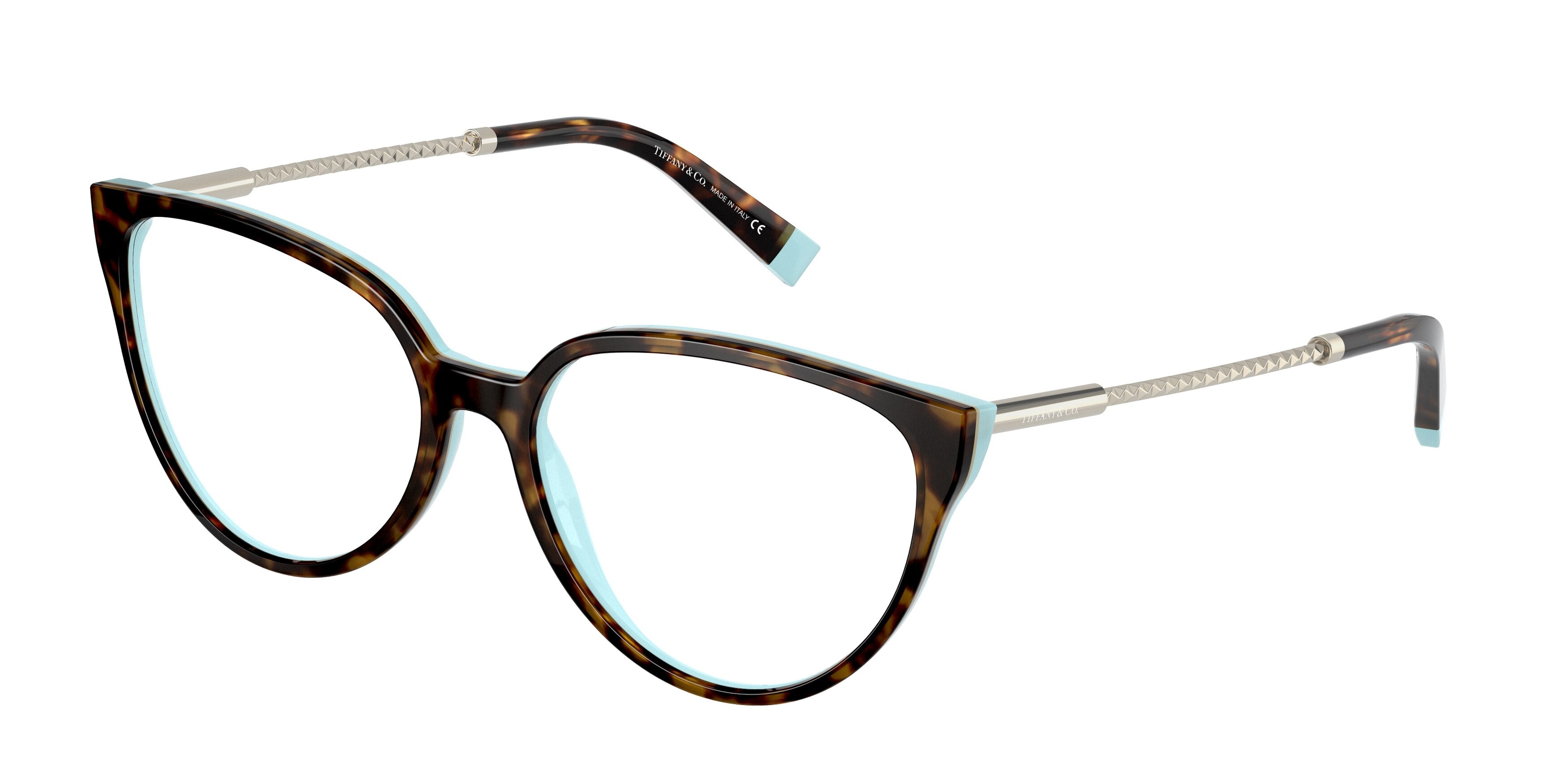 Tiffany TF2206 Cat Eye Eyeglasses 8134-Havana On Tiffany Blue 55-140-16 - Color Map Brown