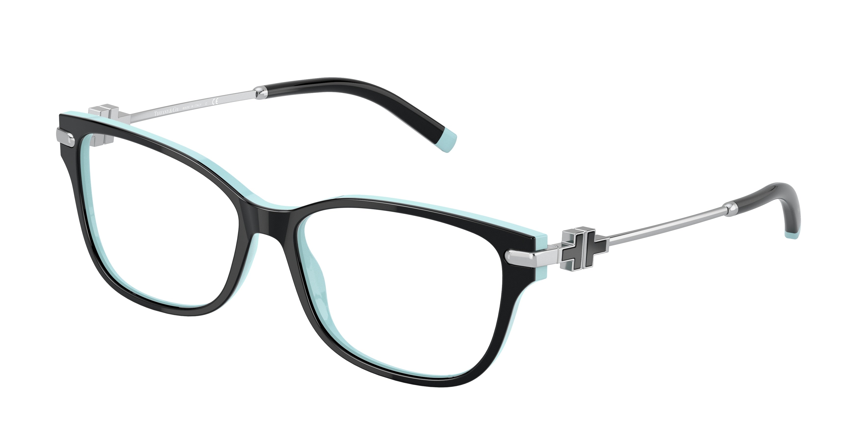 Tiffany TF2207 Rectangle Eyeglasses 8055-Black On Tiffany Blue 54-140-15 - Color Map Black