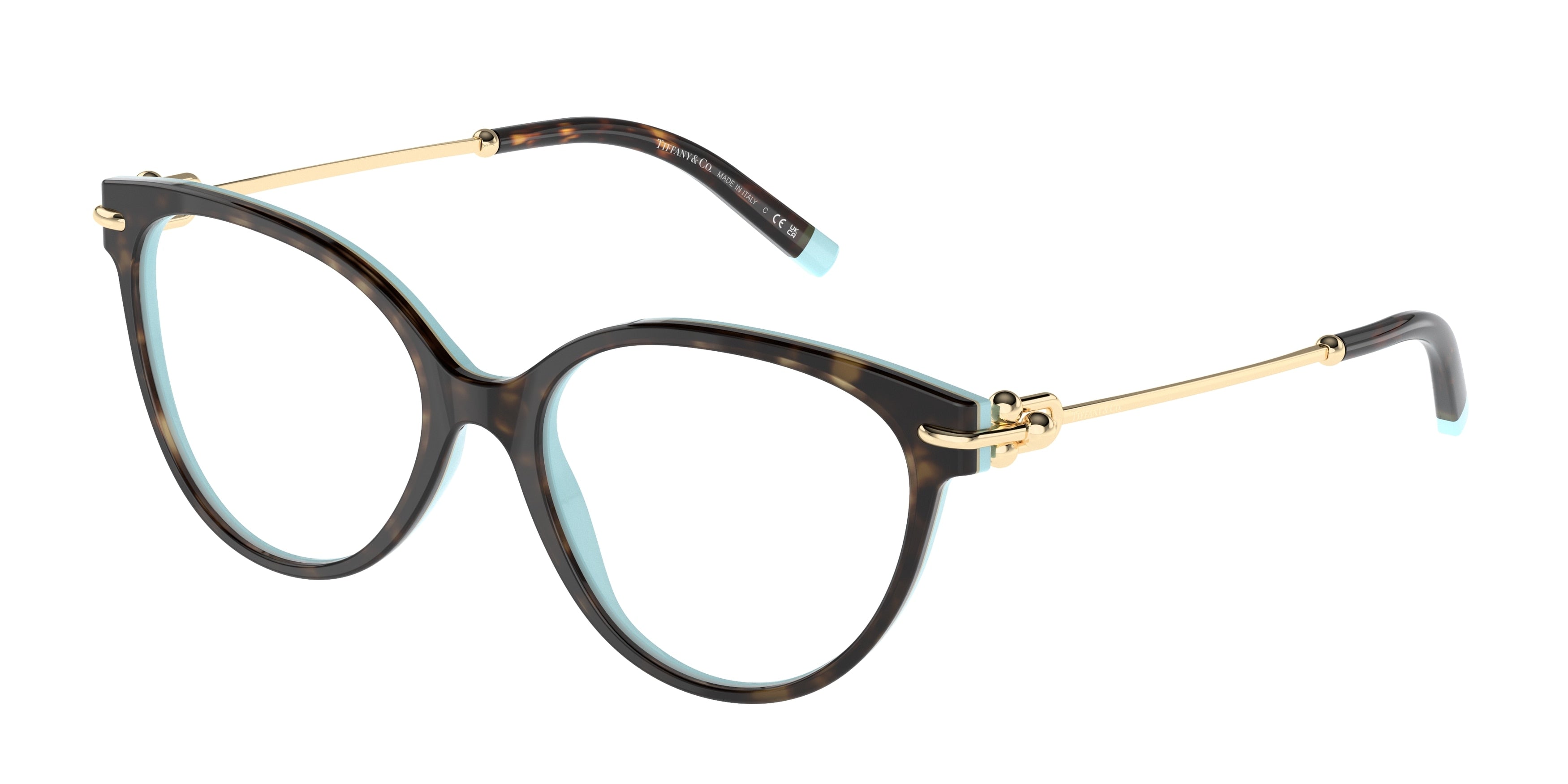 Tiffany TF2217 Cat Eye Eyeglasses 8134-Havana On Tiffany Blue 53-140-17 - Color Map Brown