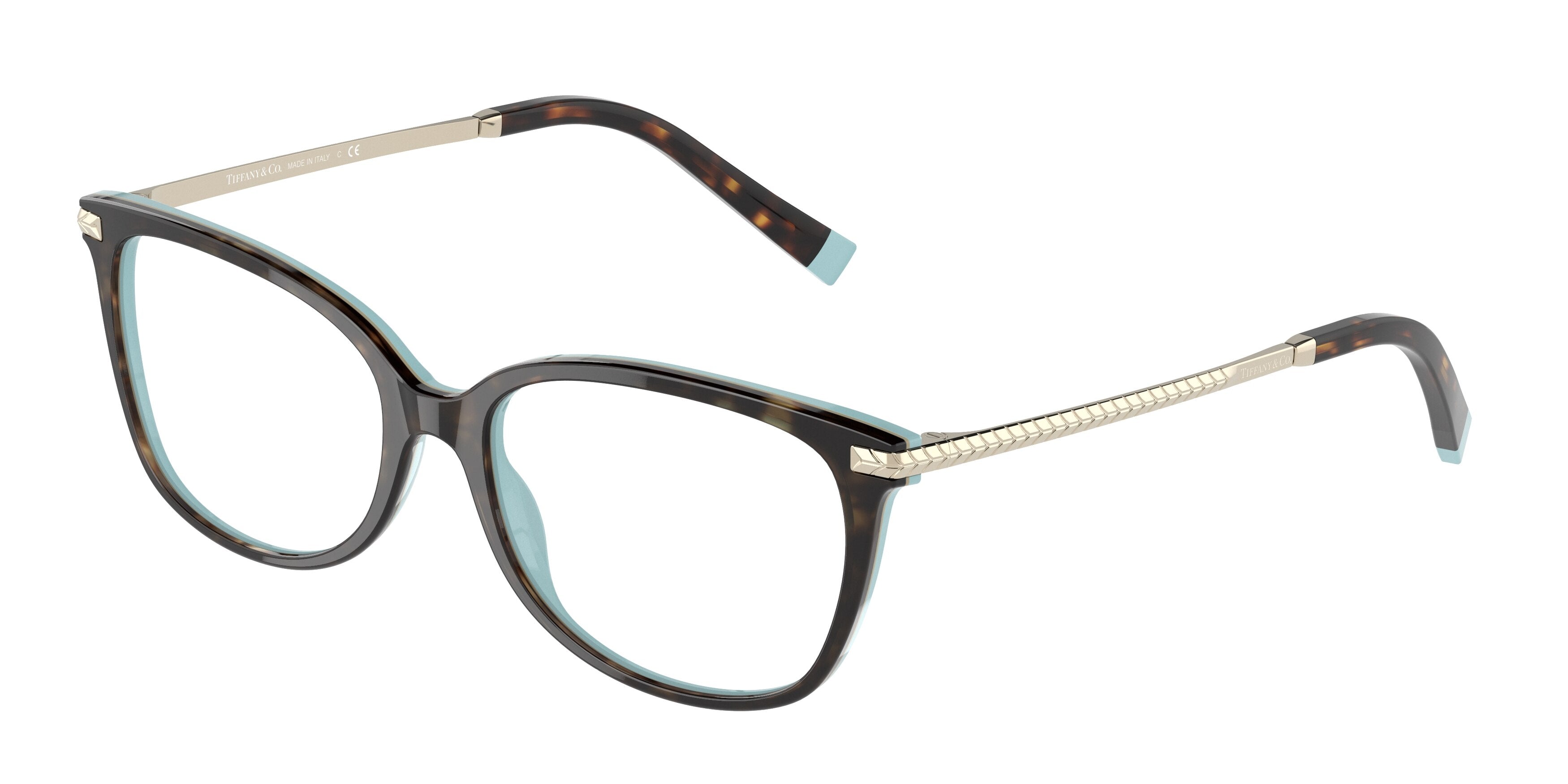 Tiffany TF2221 Rectangle Eyeglasses 8134-Havana On Tiffany Blue 54-140-16 - Color Map Brown
